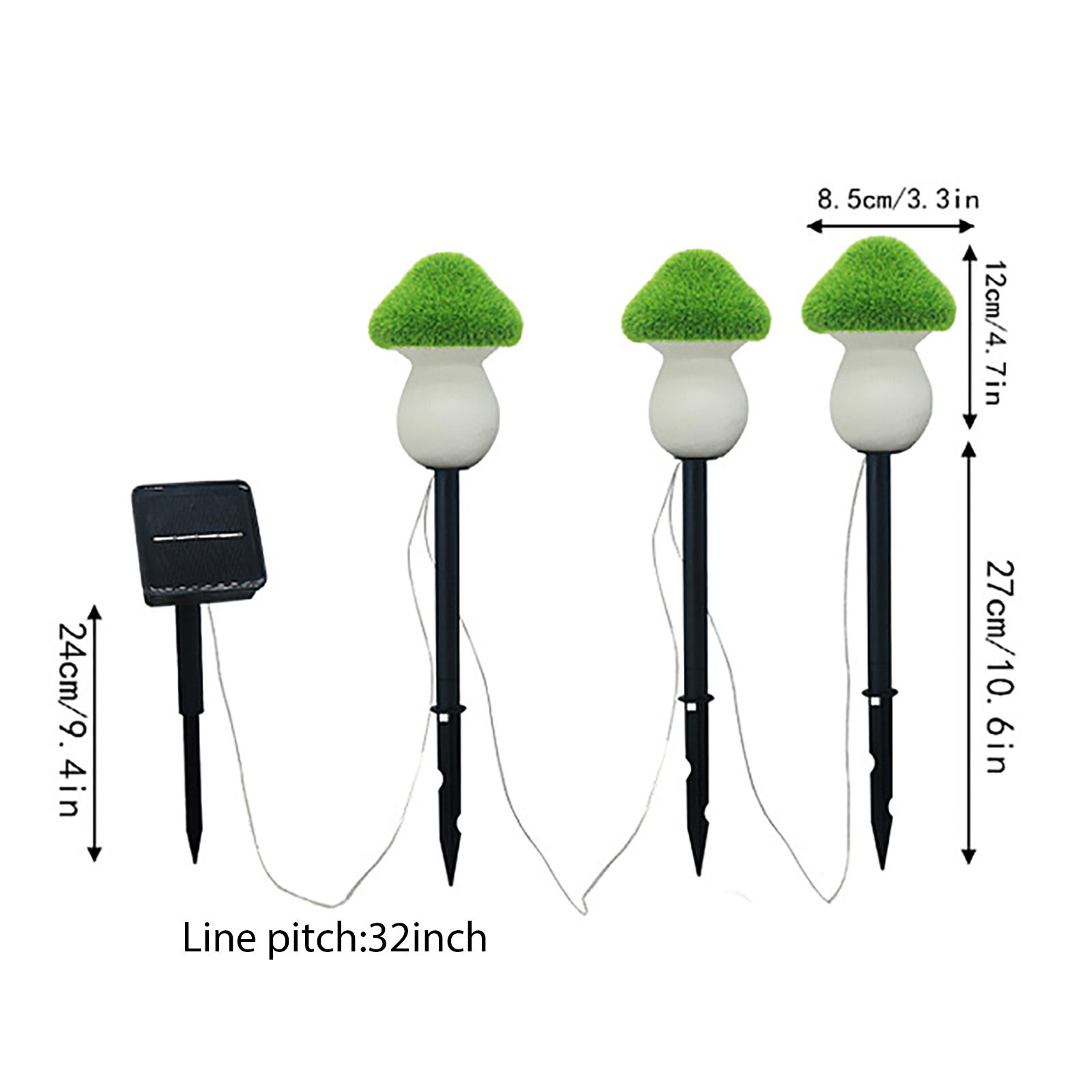 3er-set Solar-pilzleuchten, Grünes Kunstharz, 42,5 Cm, Ip55, Kabellose Gartendekoration