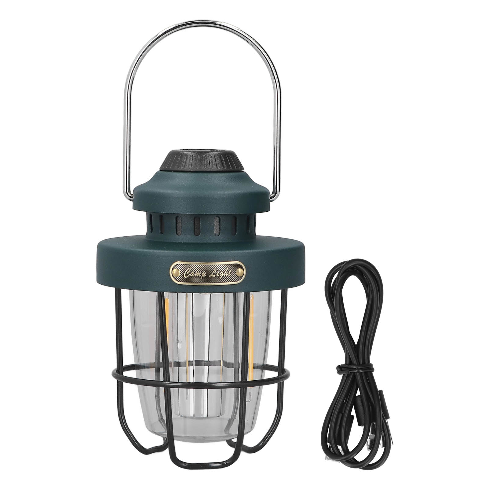 Wiederaufladbare Usb-campinglaterne, Retro-grün, Wasserdicht (ipx4), 3 Leuchtmodi, Robustes Abs-gehäuse, Integrierter Haken, 12 Stunden Akkulaufzeit