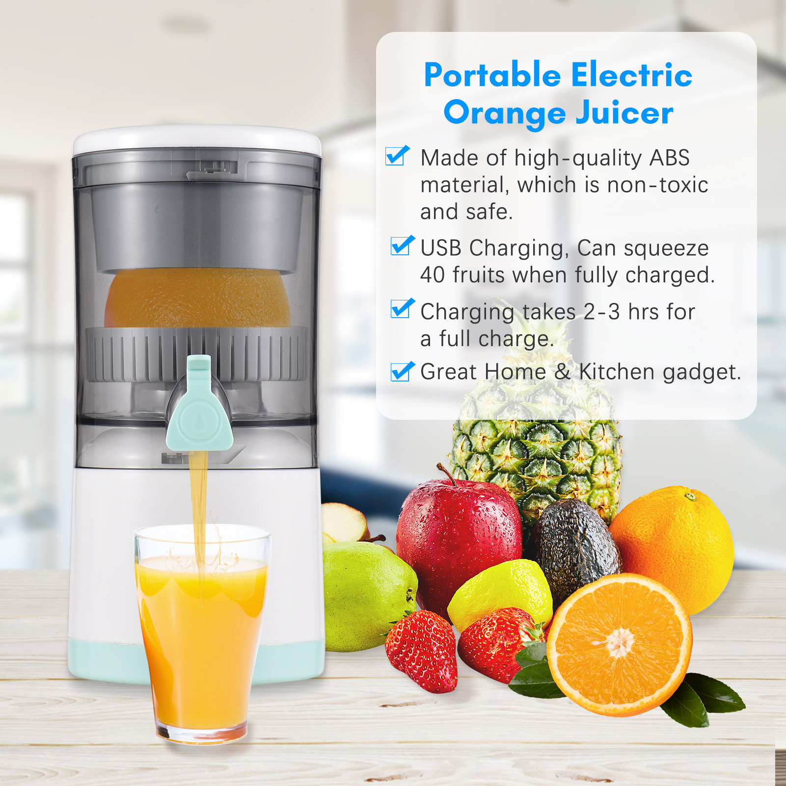 Mdc1 Kabelloser, Per Usb Aufladbarer Elektrischer Zitrusentsafter, Automatische, Freihändige Fruchtpresse Für Orangen Und Limetten, Abs