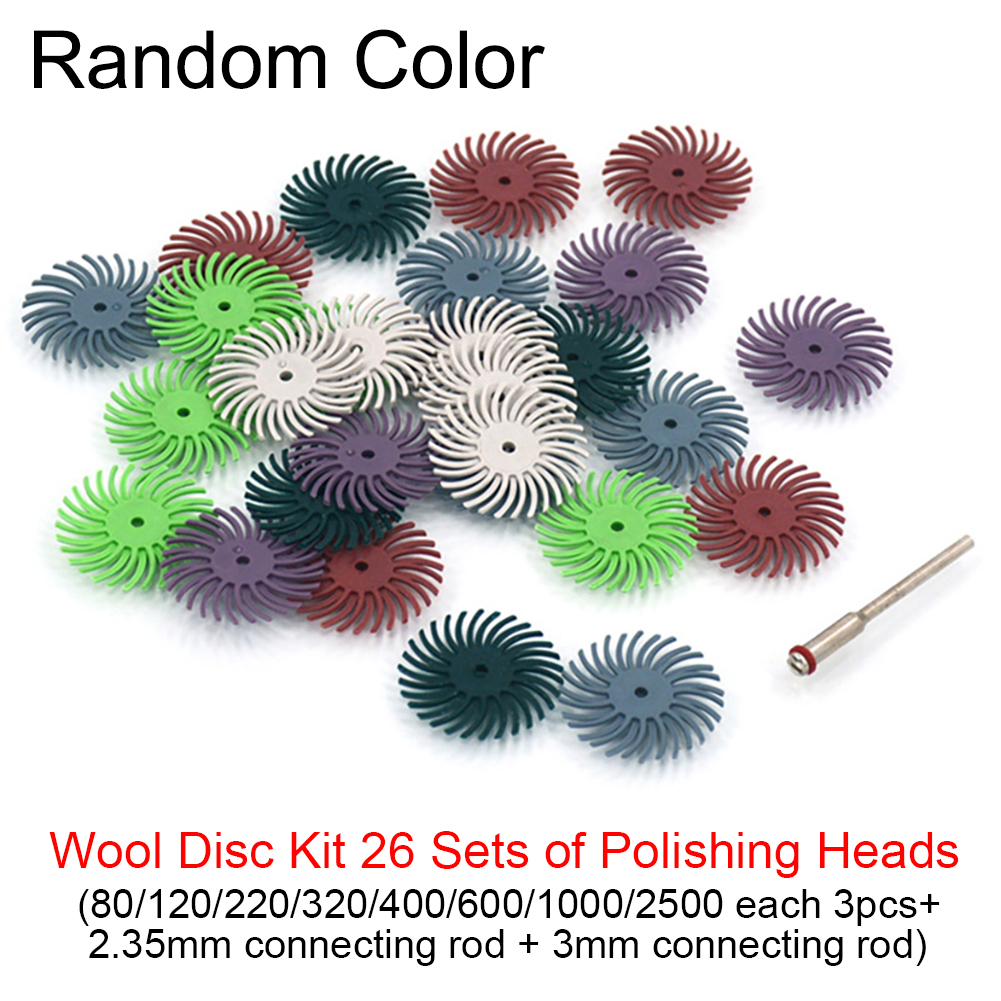 26-teiliges Polierscheiben-set, 25 Mm, Wolle, Edelstahl, Nylon, Körnung 80–2500, 2,35/3 Mm Schaft, Für Rotationsbohrmaschinen
