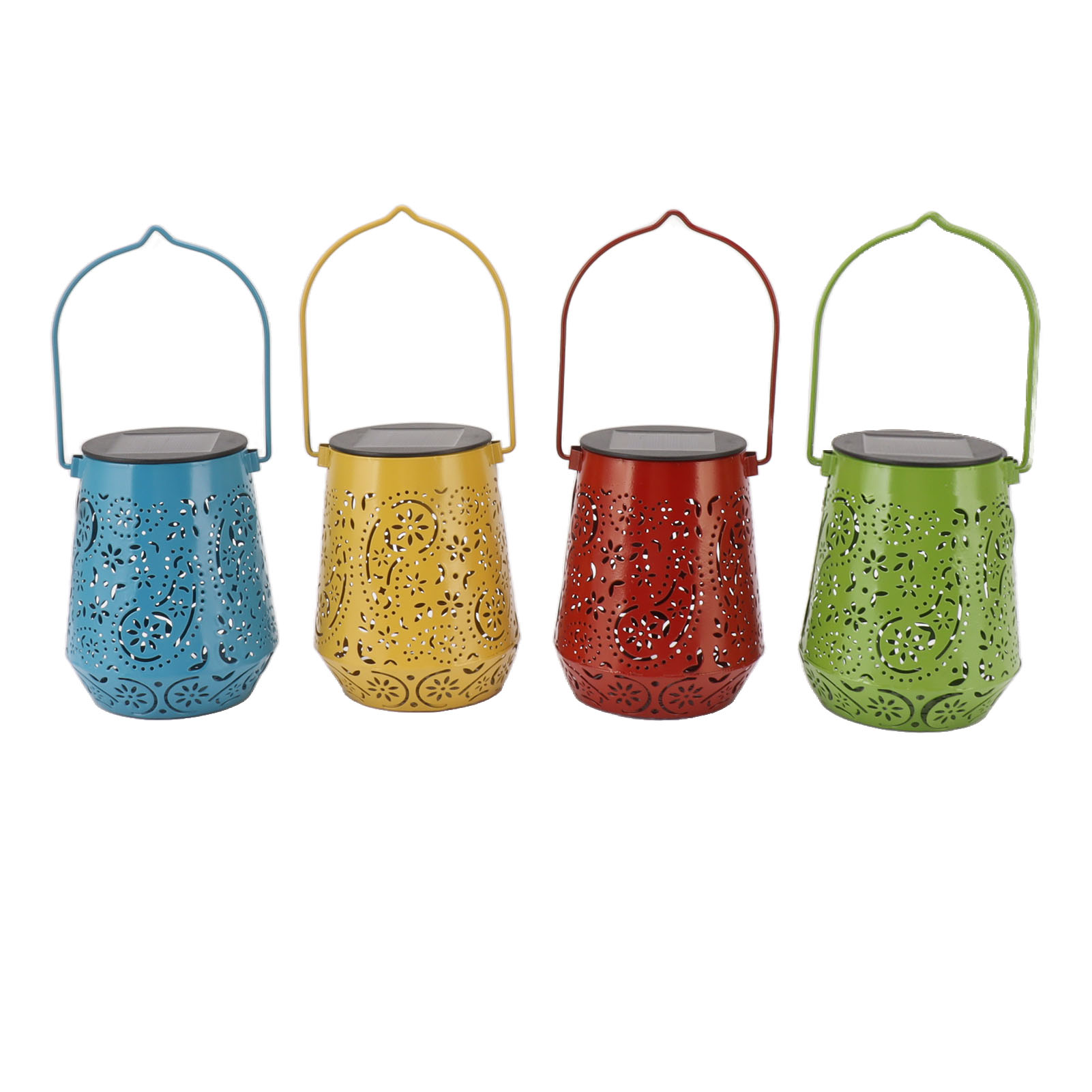 Set Mit 4 Dekorativen Led-solar-hängelaternen Für Garten, Hof Und Terrasse, Ip44 Wasserdicht, Warmes Licht, Schirme, Elegantes Design, Autark