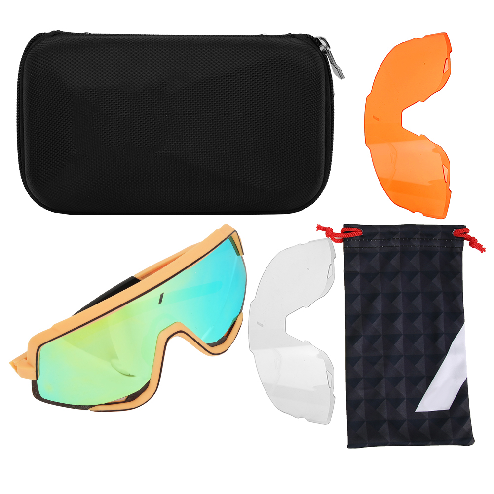 Polarisierte Radbrille Mit Wechselgläsern. Leichtes Und Robustes Orangefarbenes Gestell. Uv400-schutz Für Mountainbiken Und Rennradfahren.