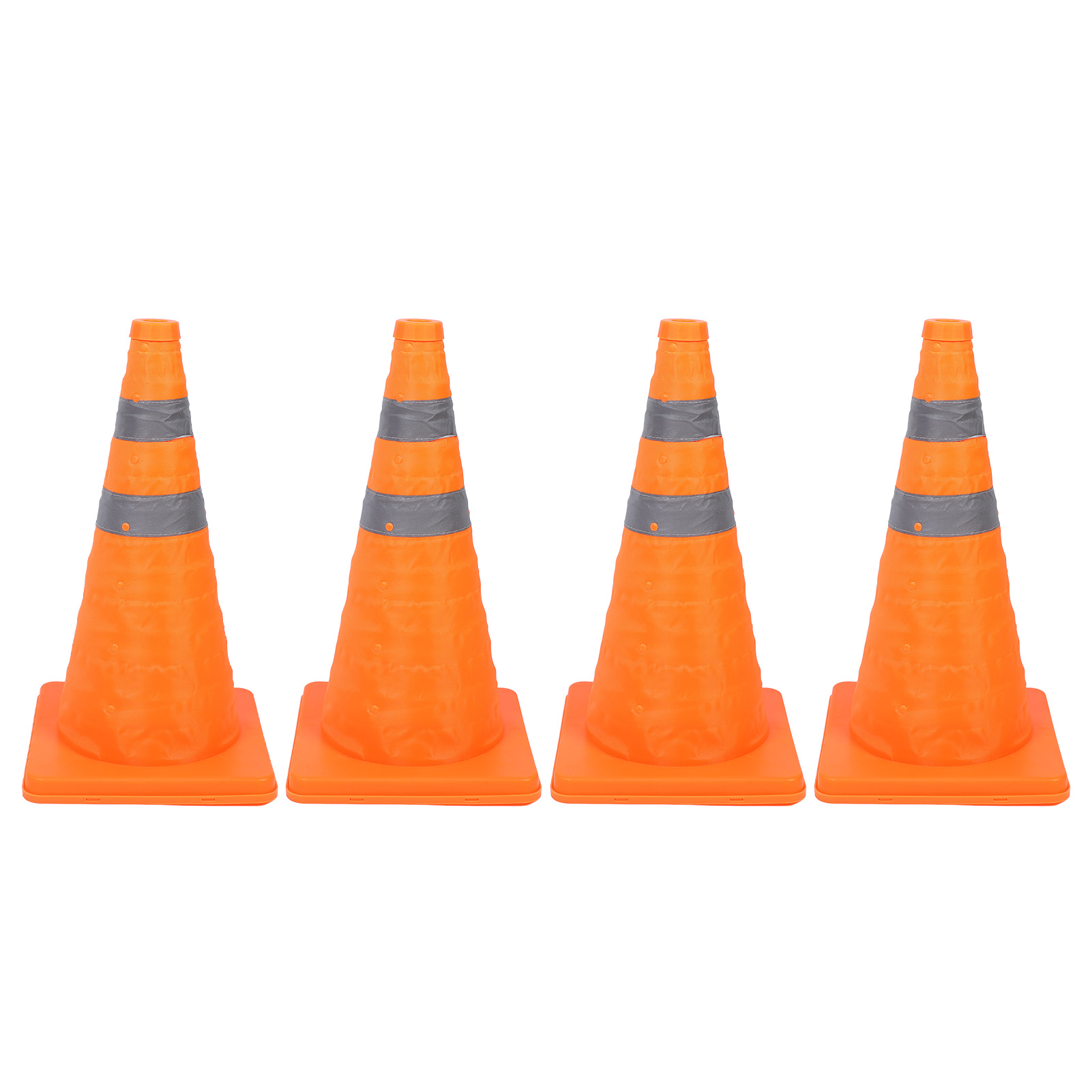 Set Mit 4 Faltbaren Verkehrskegeln, 45 Cm, Orange, Mit Reflektierenden Streifen, Pp-sockel, Wasserdichtem Oxford-gewebe, Für Baustellen Und Parkplätze