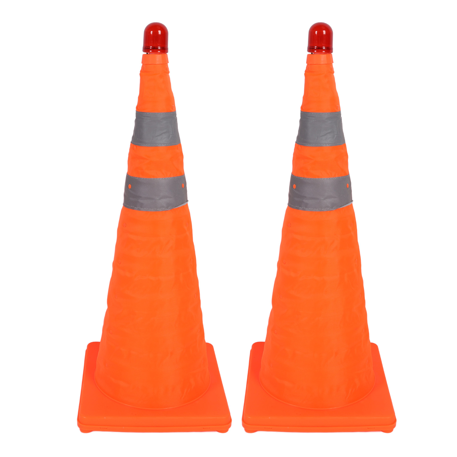 Set Mit 2 Faltbaren 70 Cm Led-verkehrskegeln, Fluoreszierend Orange Mit 360°-reflexstreifen, Stabiler Sockel Für Baustellen Und Straßen