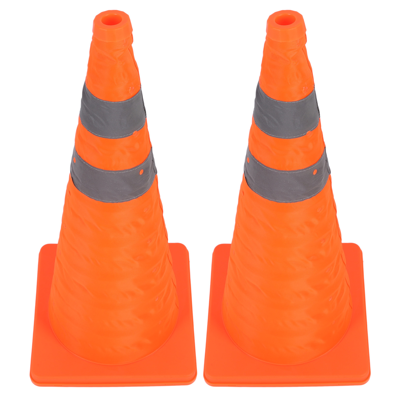 Set Mit 2 Faltbaren, 70 Cm Hohen Orangefarbenen Verkehrskegeln Mit Reflektorstreifen Für Baustellen Und Parkplätze