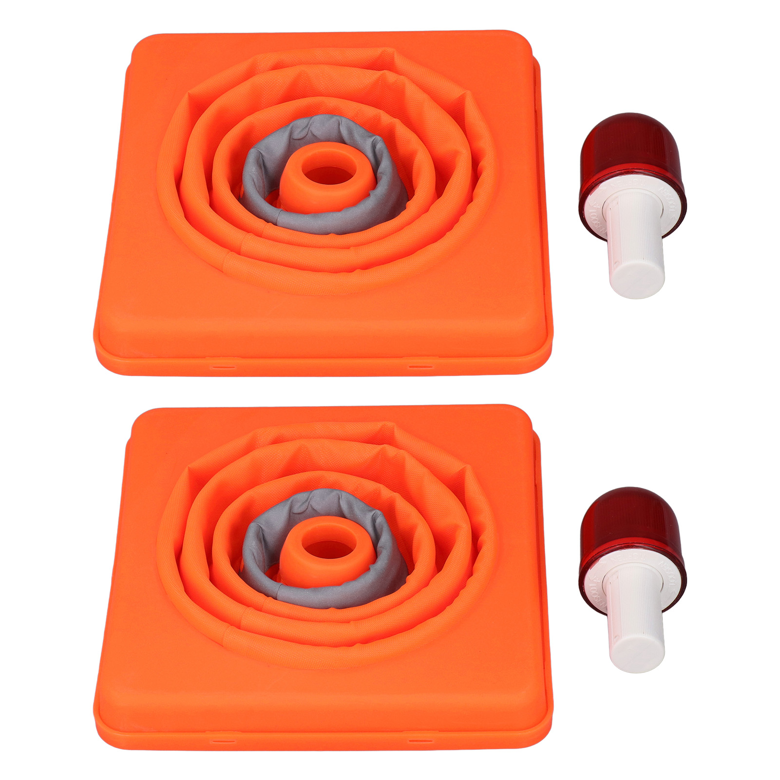 Set Mit 2 Faltbaren, 30 Cm Großen, Orangefarbenen Verkehrskegeln Mit Leds Und Reflektorstreifen Für Baustellen Und Parkplätze