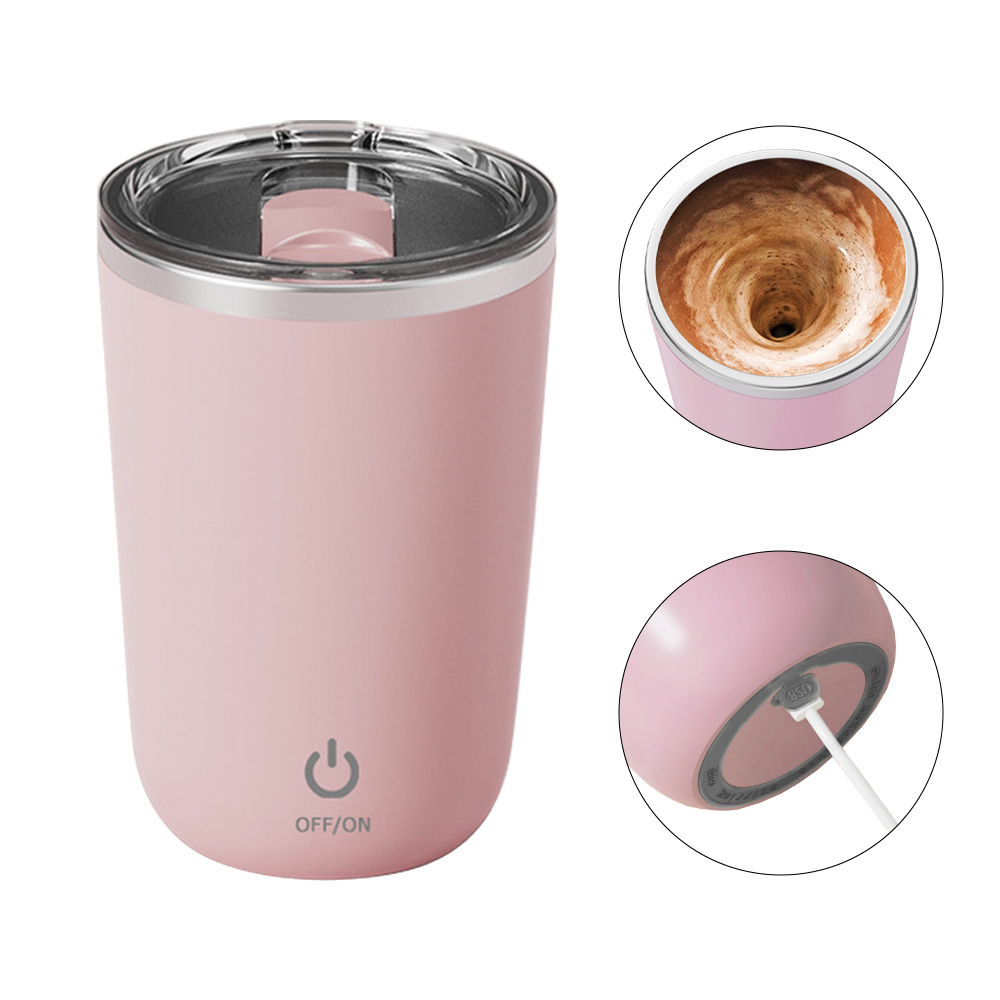 Automatischer Mixbecher, Edelstahl 304, 350 Ml, Usb-c-aufladbar, Wasserdicht (ipx6), Pinkfarben, Geräuschlos, Für Kaffee Und Tee