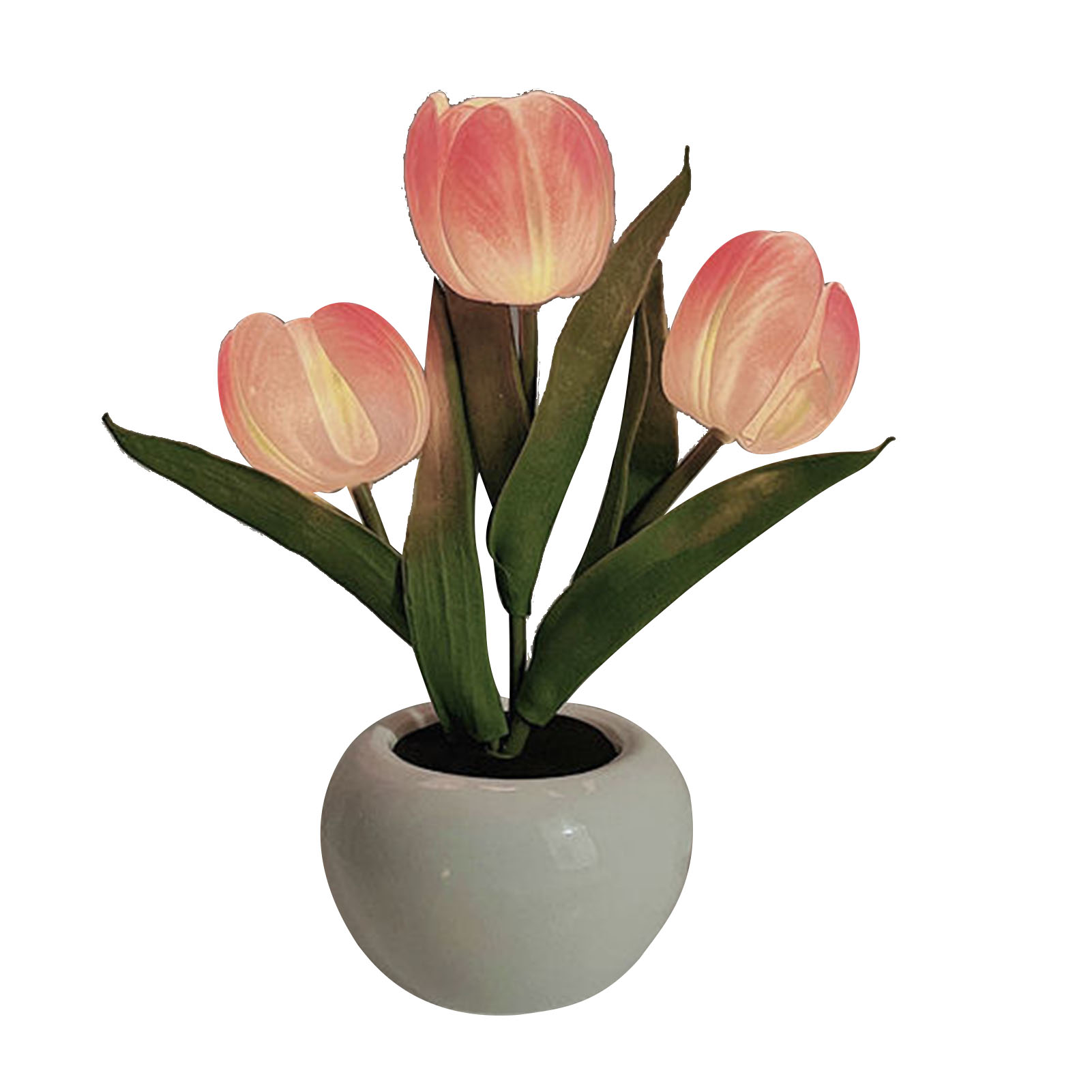 Rosa Keramik-tulpen-led-nachtlicht Mit 3 Pu-blüten, 22 Cm Großes Kabelloses Deko-nachtlicht Für Schlaf- Und Wohnzimmer