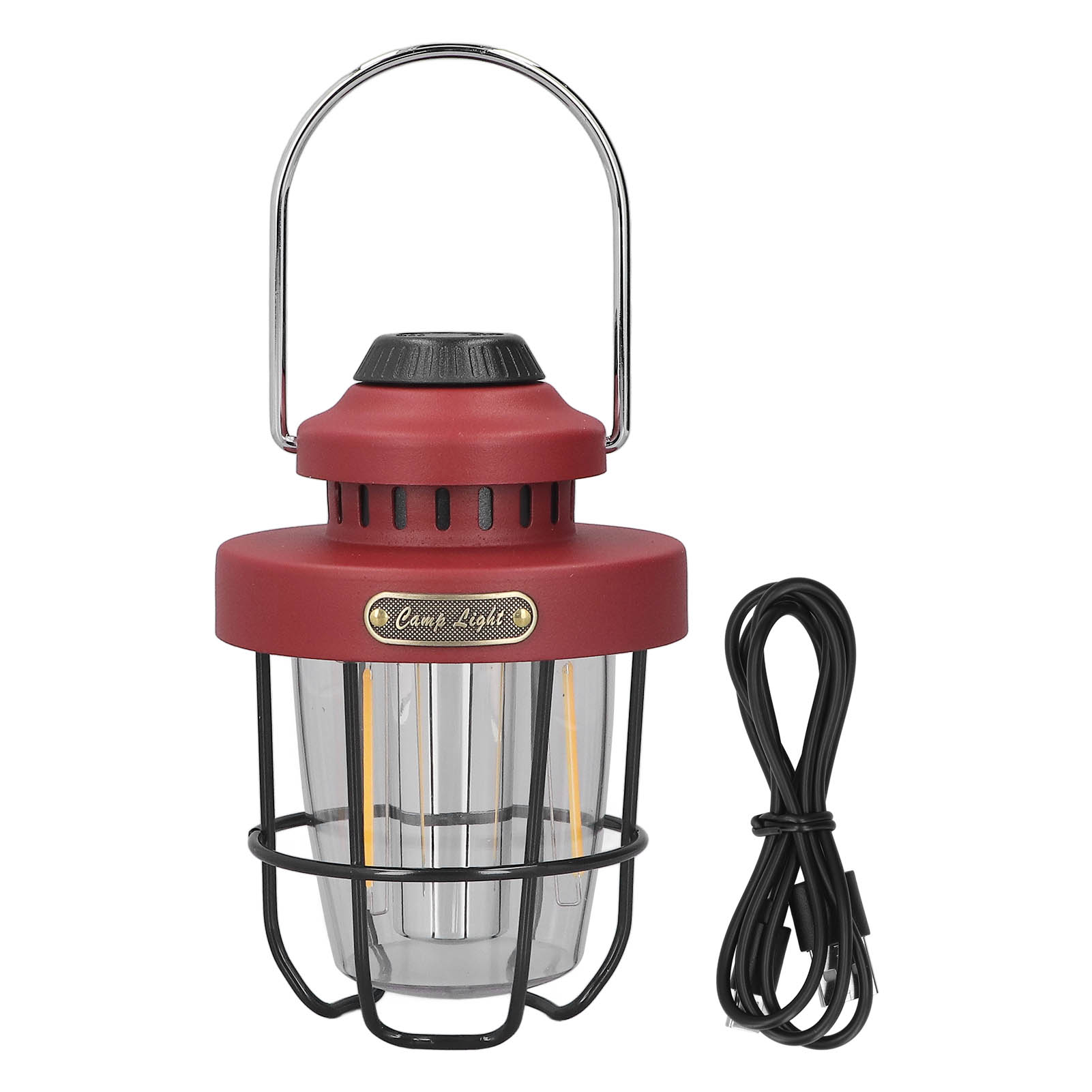 Rote Retro-campinglaterne Mit Usb-c-anschluss, 3 Leuchtmodi, Wasserdicht (ipx4), 12 Stunden Akkulaufzeit, Inklusive Haken, Vintage-design