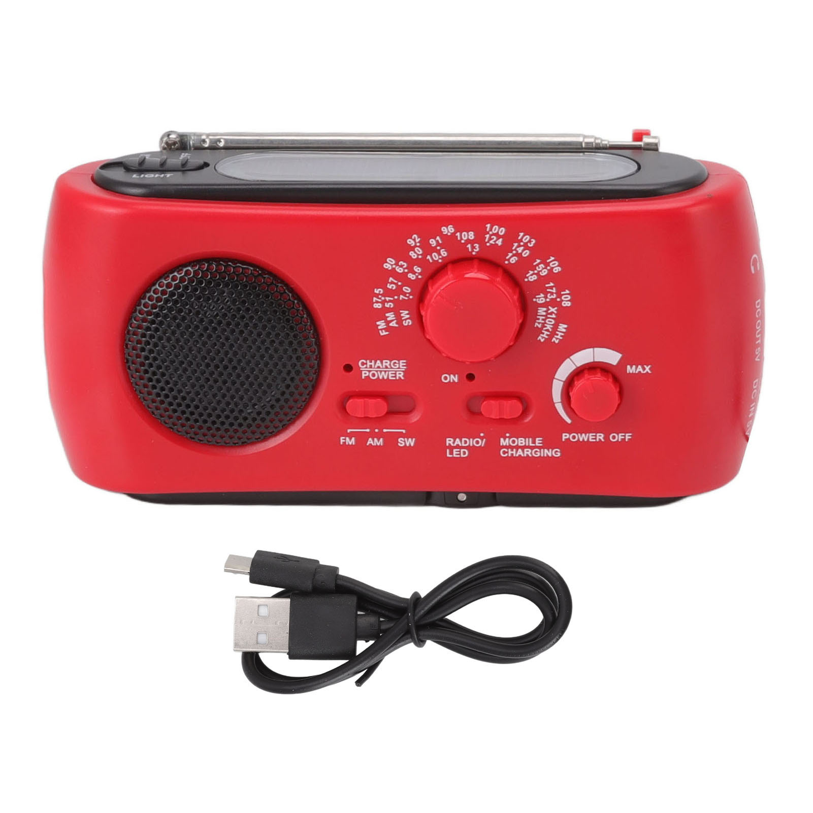 Am/fm/sw Multifunktions-notfallradio – Led-taschenlampe, Solarladegerät Und Handkurbel, 1200-mah-akku, Robustes Abs-gehäuse, Rot
