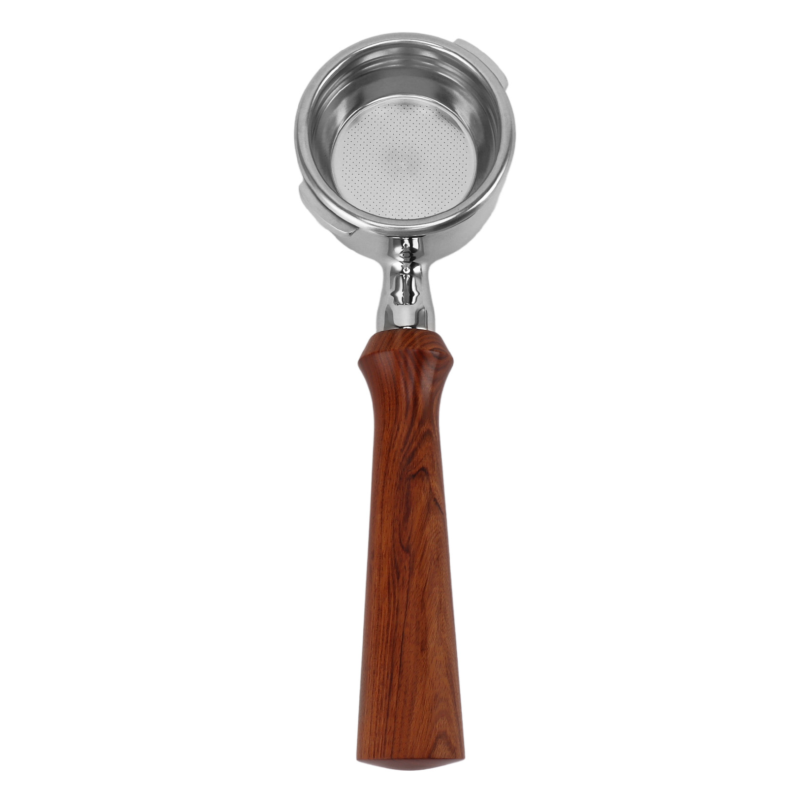 Bodenloser Siebträger Für Gaggia-maschinen – Edelstahl Und Rotes Mahagoniholz – 58 Mm Durchmesser – Elegantes F-design