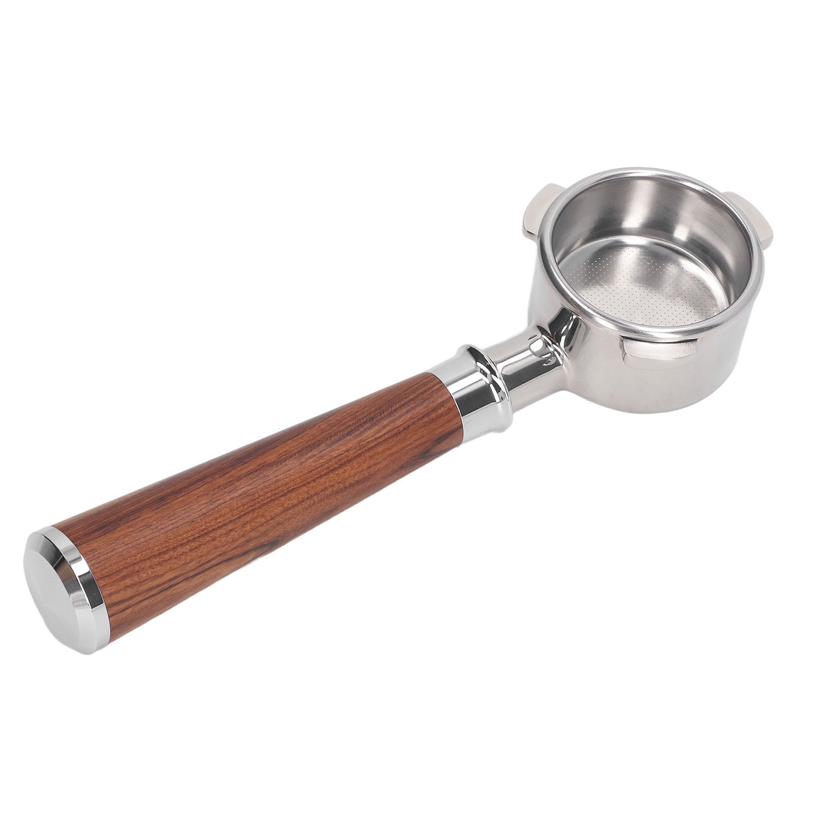 Bodenloser 54-mm-filterhalter, Kompatibel Mit Breville 870 Und 880, Aus Edelstahl Mit Elegantem Griff Aus Rotem Rosenholz.