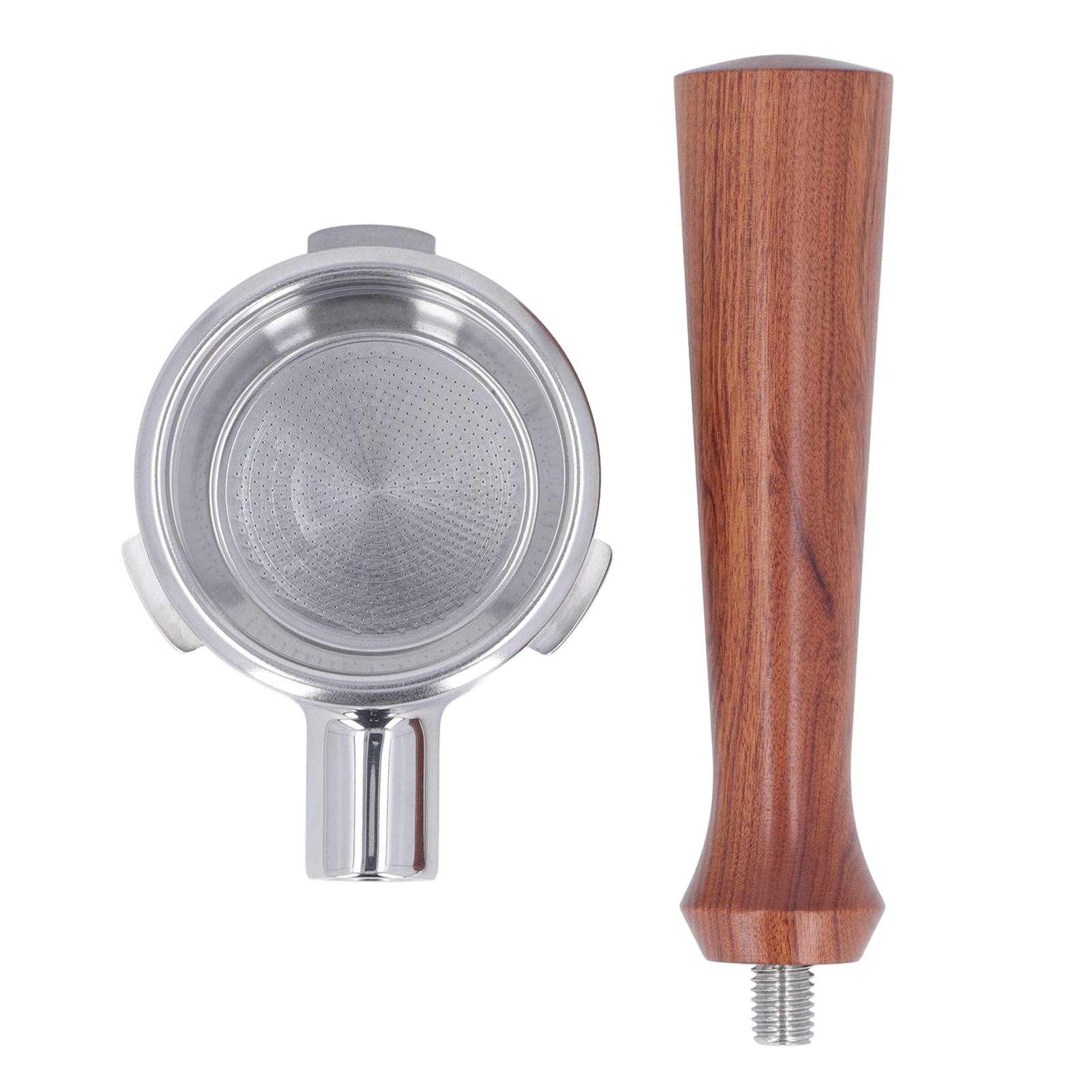 Bodenloser 58-mm-siebträger Für Barsetto F, Massives Rotes Mahagoniholz Und Edelstahl, Professionelle Espresso-extraktion