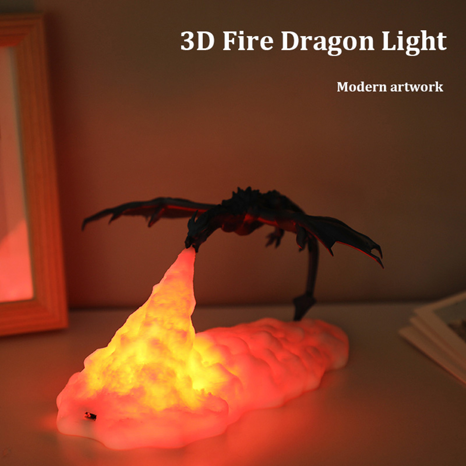 Toivize 3d Dekorative Feuerdrachenlampe, Pla, Usb-aufladbar, Warmrotes Licht, Elfenbeinfarbenes Design, Gemütliches Nachtlicht