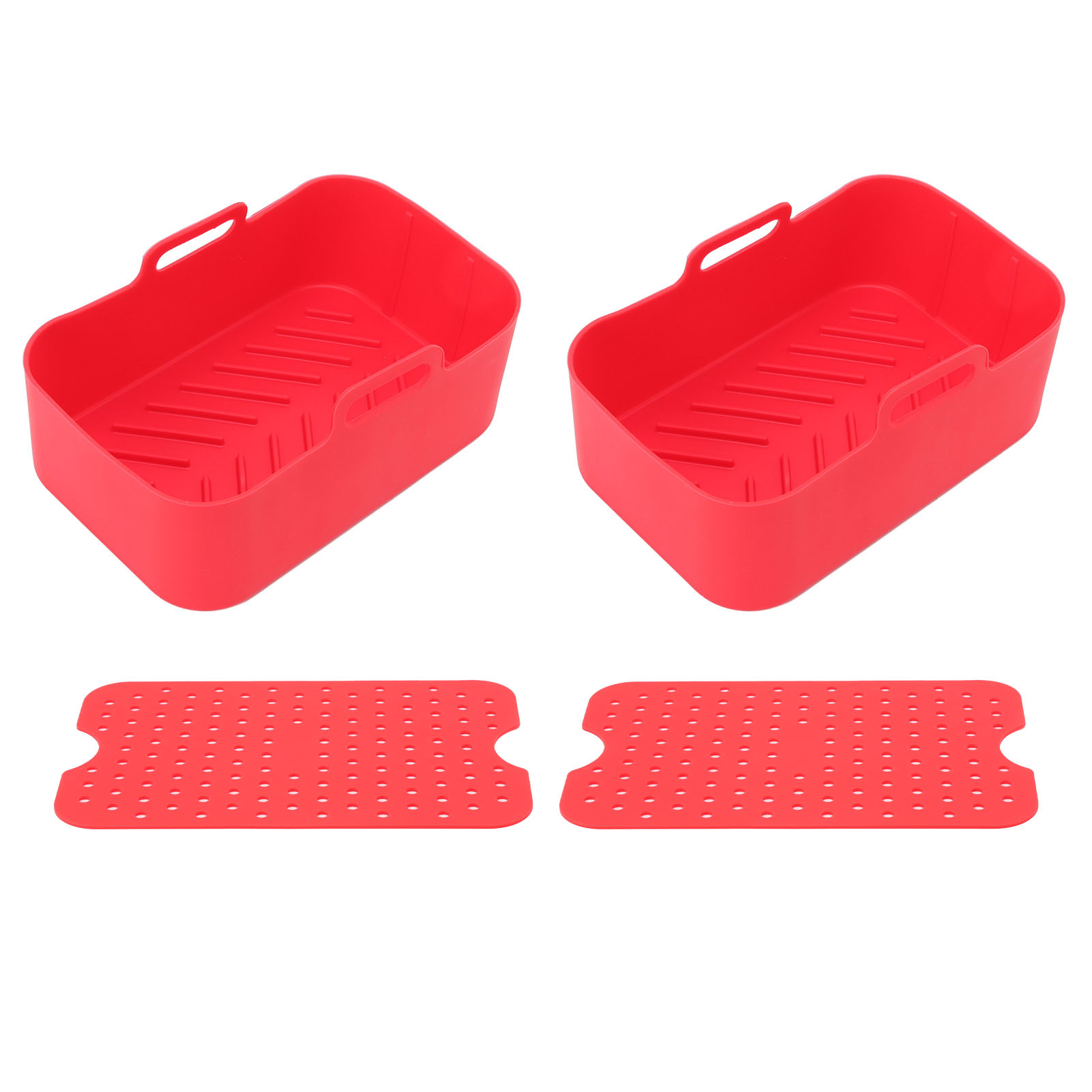 Set Mit 2 Silikon-heißluftfritteusen-körben Und -matten Für Ninja Dz201 Foodi 8qt, Wiederverwendbar, Antihaftbeschichtet, Hitzebeständig, Rot