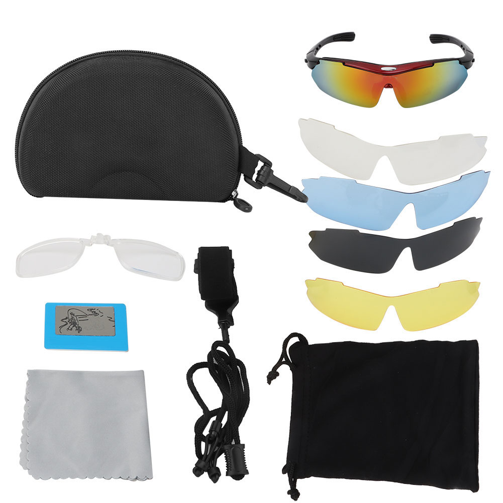 Toivize Polarisierte Radbrille Mit 4 Austauschbaren Gläsern, Verstellbarem Rahmen, Uv400-schutz, Für Damen Und Herren, Rot/schwarz