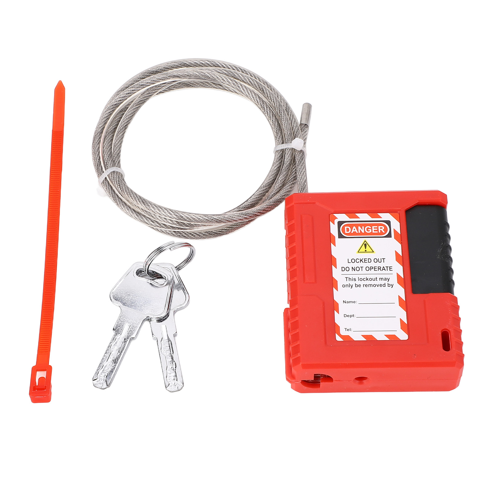 Loto Edelstahl-kabelschloss, 1 M Kabel, 4 Mm Durchmesser, Mit Etikett Und Schlüsseln Zum Absperren Von Ventilen Und Leistungsschaltern