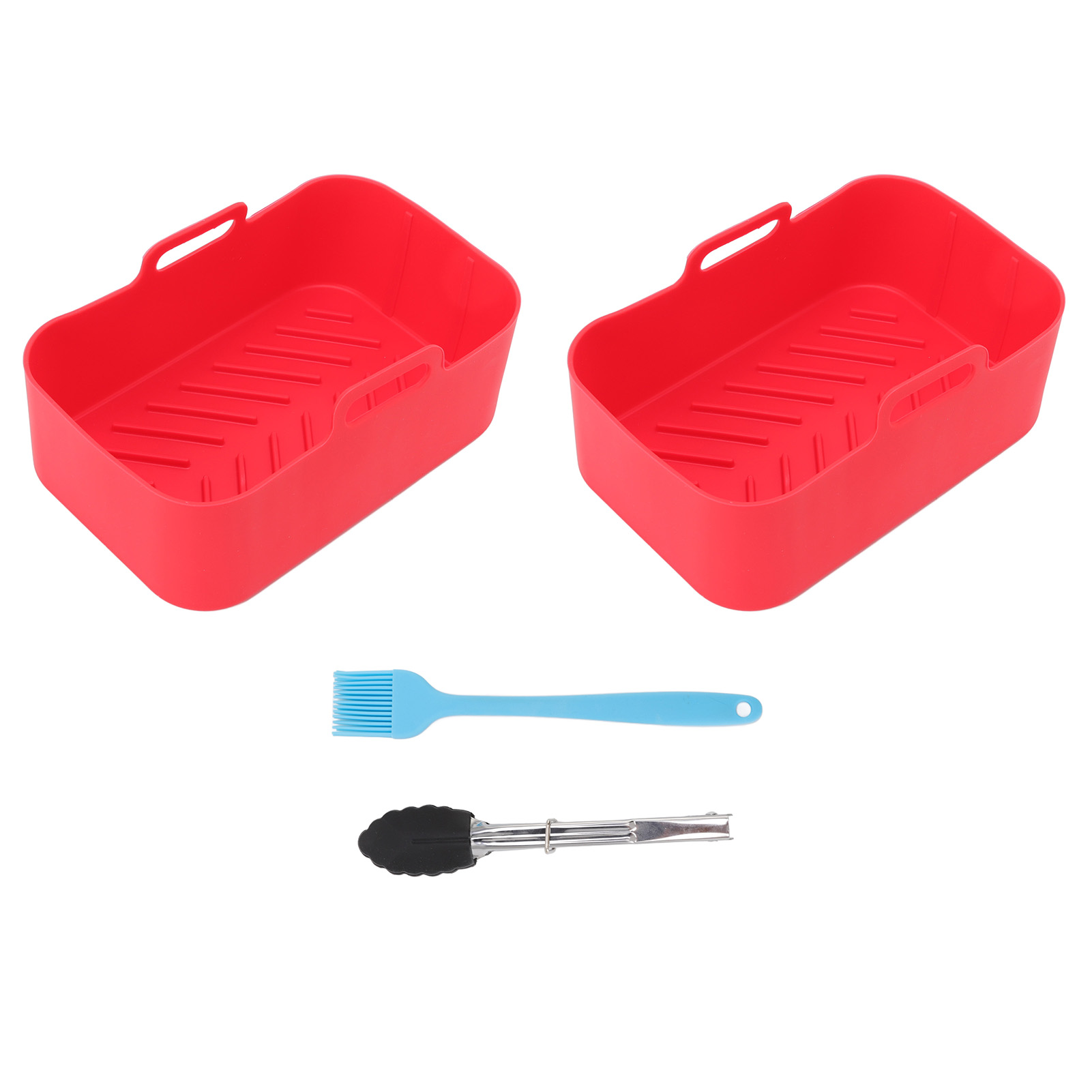 Set Mit 2 Silikonschüsseln Für Air Ninja Dz201 Foodi 8qt Fritteuse – Antihaftbeschichtung, Rot, 19,5 X 12,7 X 7 Cm + Bürste Und Zange