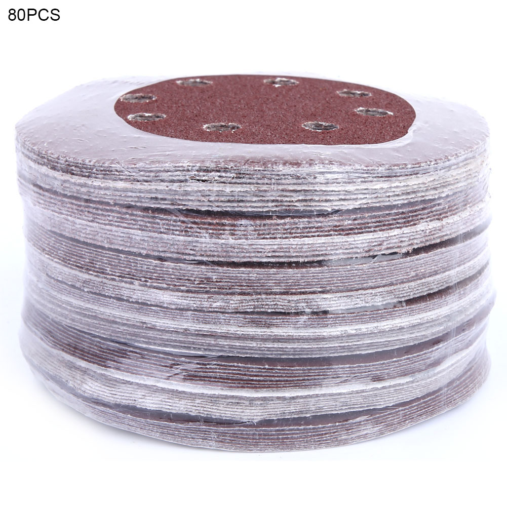 125 Mm Selbstklebende Schleifscheiben Mit 8 Löchern – Rotes Aluminiumoxid, Packung Mit 80 Stück, Körnungen 40 Bis 400 Zum Schleifen Von Holz Und Metall