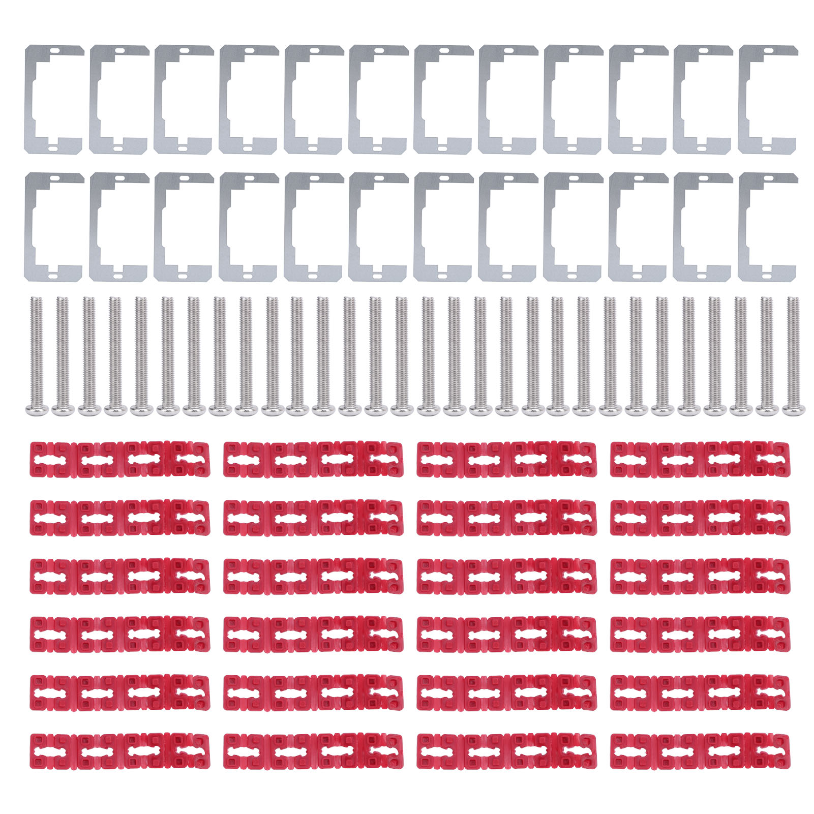 Set Bestehend Aus 24 Plattenabstandshaltern, 96 Buchsen Und 30 Edelstahlschrauben. Stahl Und Kunststoff, Für Standardgehäuse. Stabile Montage Und Perfekte Ausrichtung.