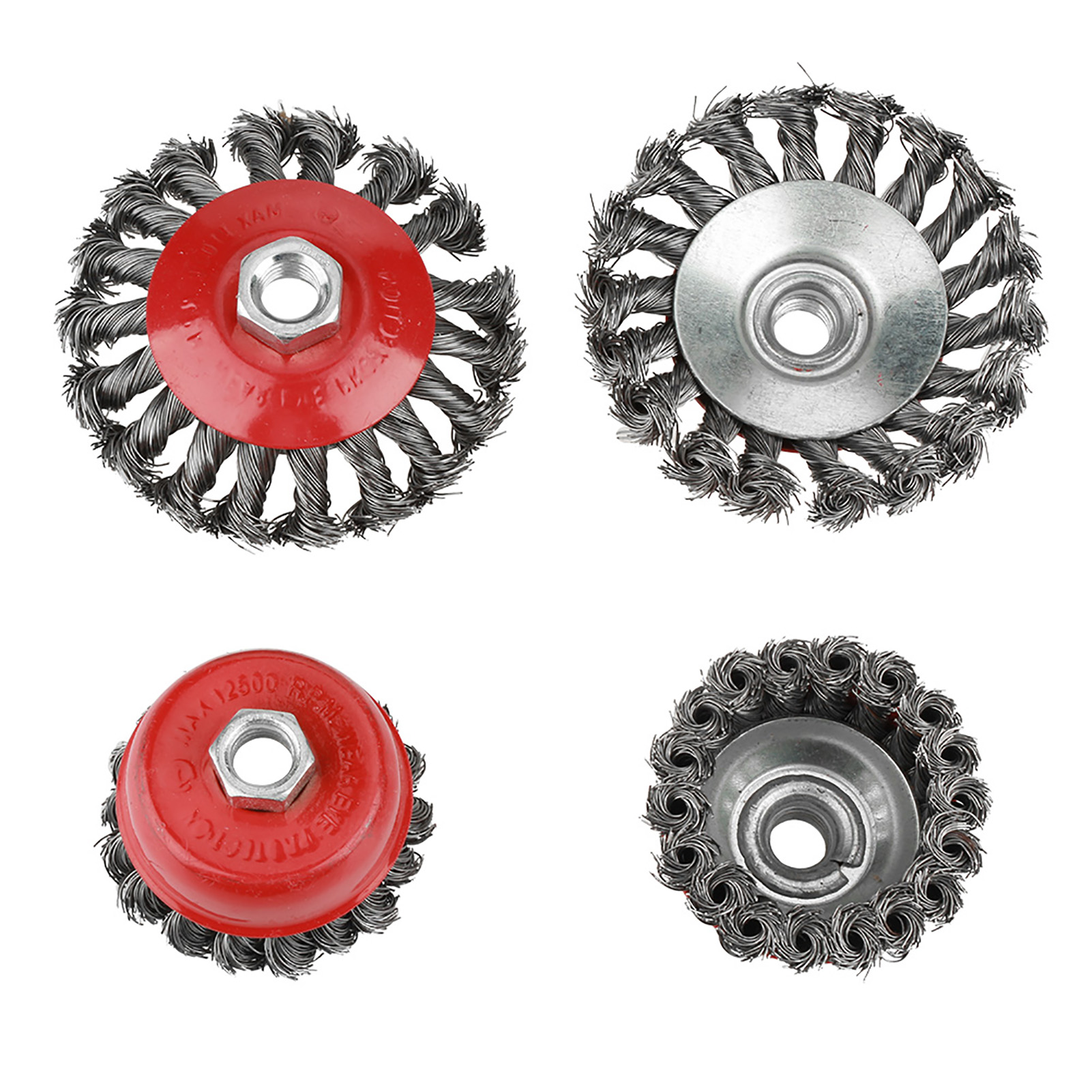 M14 Drahtbürsten-set Aus Gedrehtem Stahl, 4-teilig (2 X 75 Mm + 2 X 105 Mm), Rot, Für Winkelschleifer, Effektive Rost- Und Farbentfernung