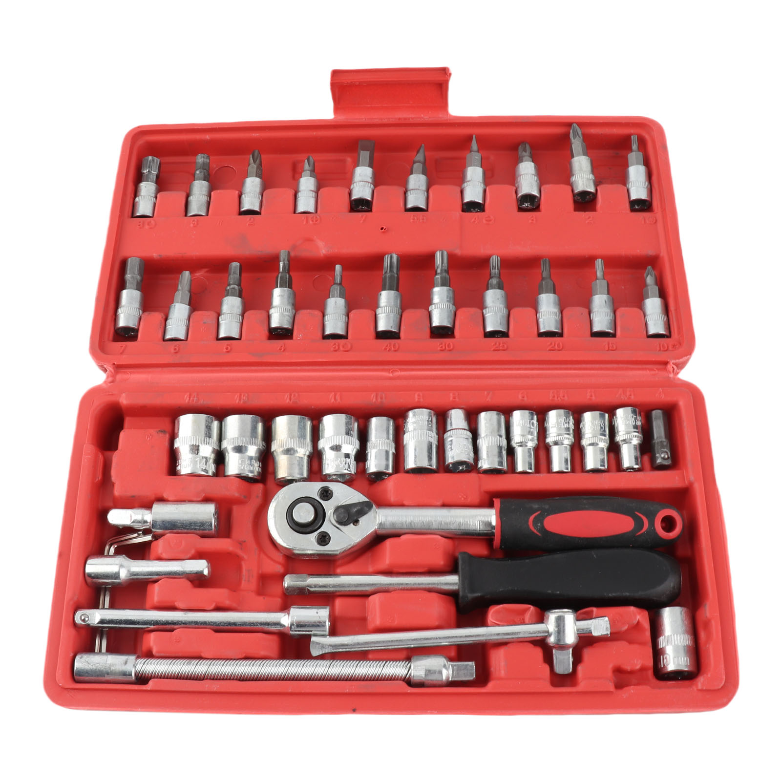 Toivize 46-teiliges Reparaturwerkzeugset, Roter Chrom-vanadium-stahl, Ergonomische Ratsche Für Autos, Motorräder Und Fahrräder