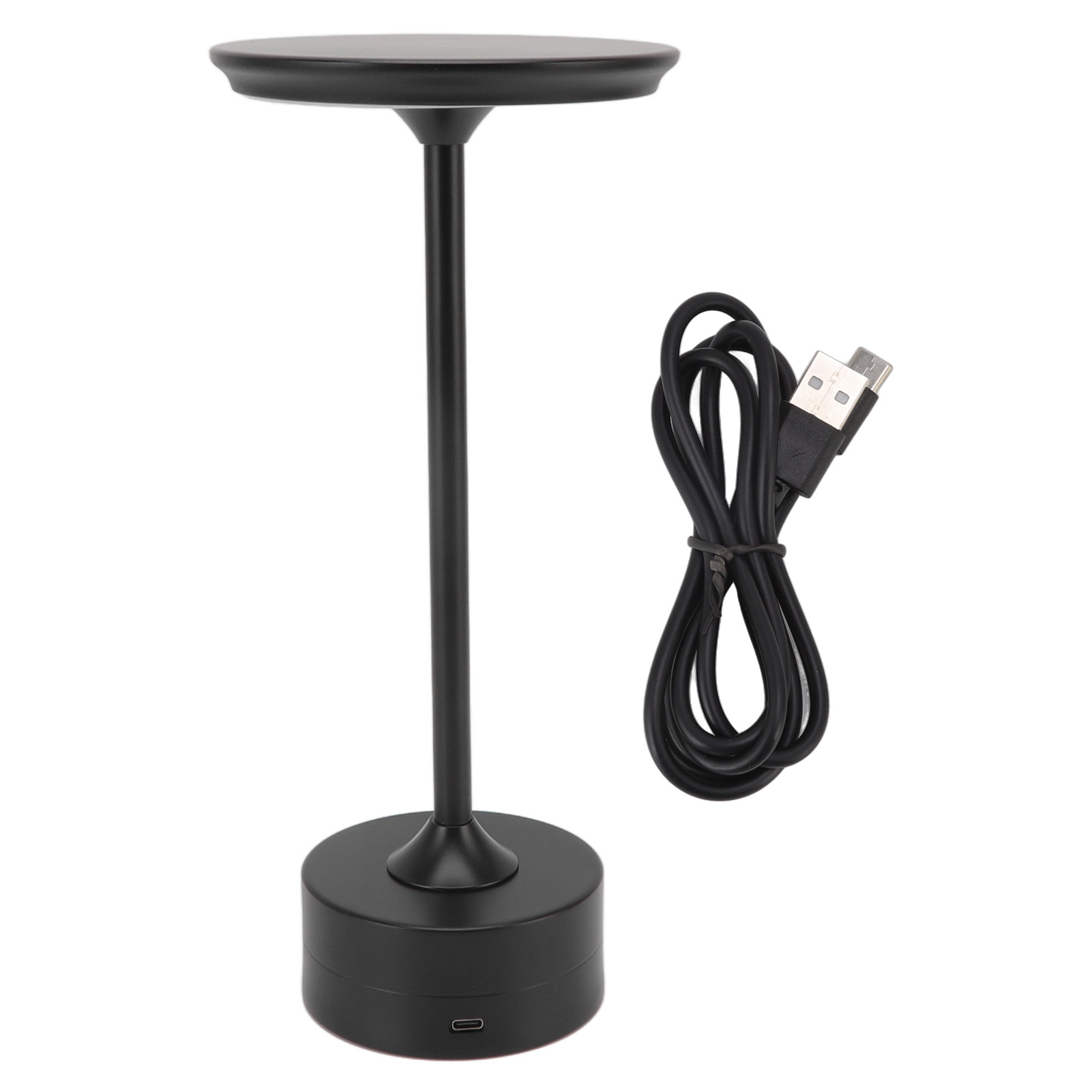 Wiederaufladbare, Kabellose Led-tischleuchte Mit Usb-c-anschluss, Schwarzes Metallgehäuse, 3 Helligkeitsstufen, 2000-mah-akku, Modernes Design Für Den Innenbereich