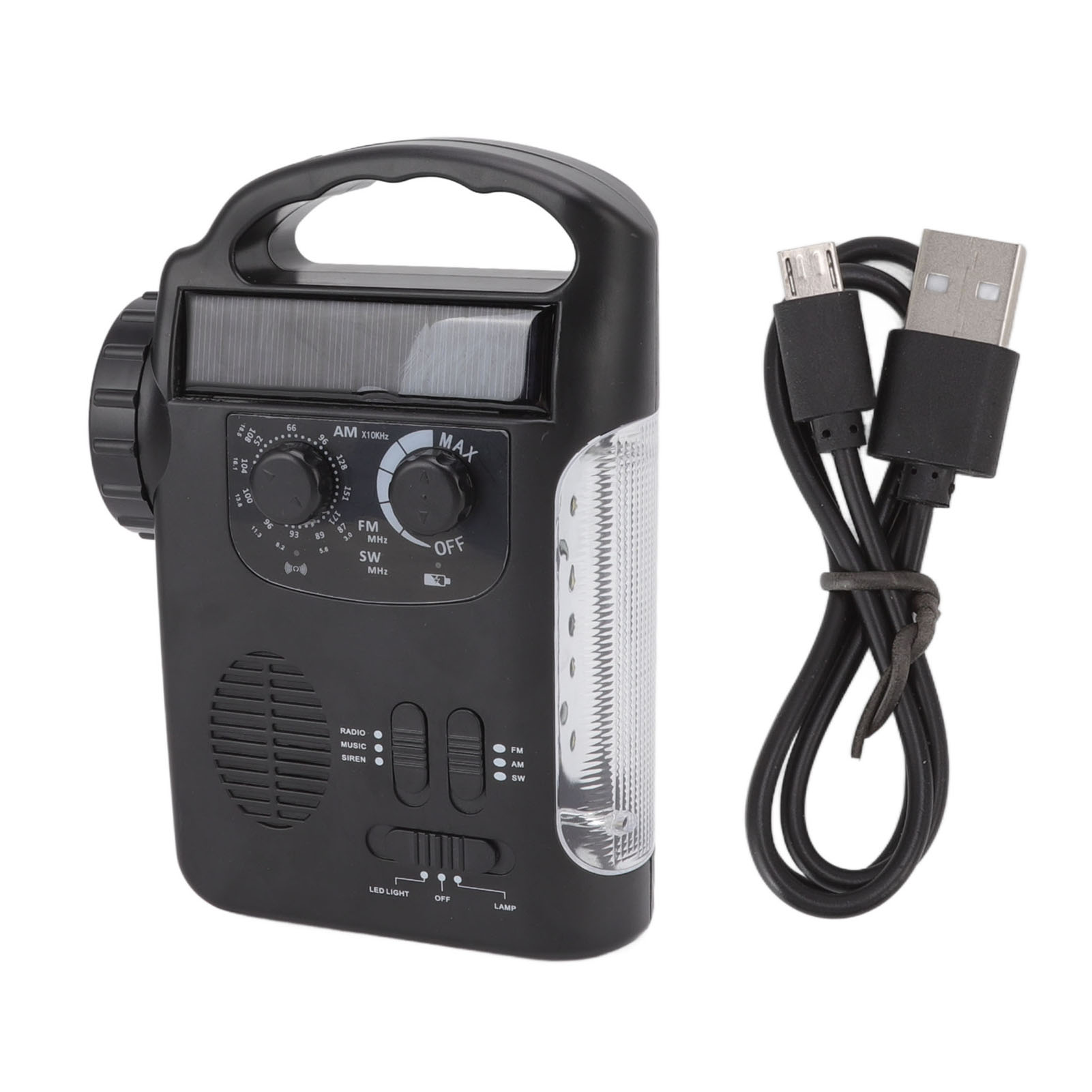 Am/fm/sw-notfallradio – Kurbel- Und Solarbetrieb – Integrierte Led-leuchte – Inklusive 18650-batterie – Schwarz
