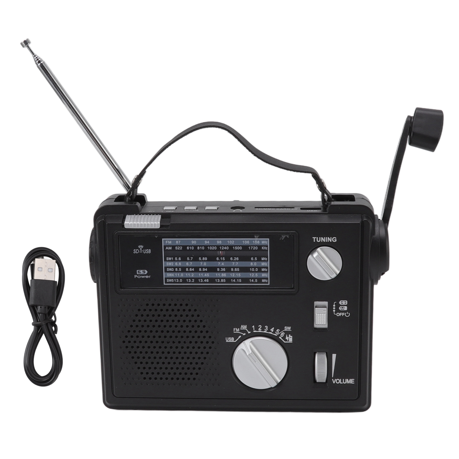 Kurbelbetriebenes Notfallradio Am/fm/sw, Led-solartaschenlampe, Usb-aufladbar, Mp3-player, Sd-karte, Kompaktes, Robustes Gehäuse, Lange Akkulaufzeit