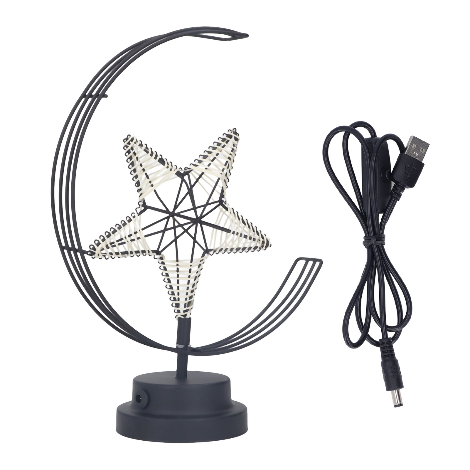 Toivize Stern-tischleuchte Aus Schmiedeeisen Und Geflochtener Baumwolle, Led-usb-warmlicht, Romantische Schlafzimmerdekoration
