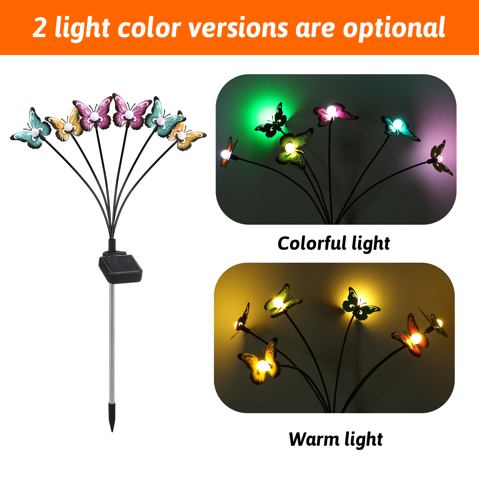 Neoglint 8-flammige Schmetterlings-solarleuchten, Abs-edelstahl, Ip65, Warmes Oder Mehrfarbiges Licht Für Den Garten