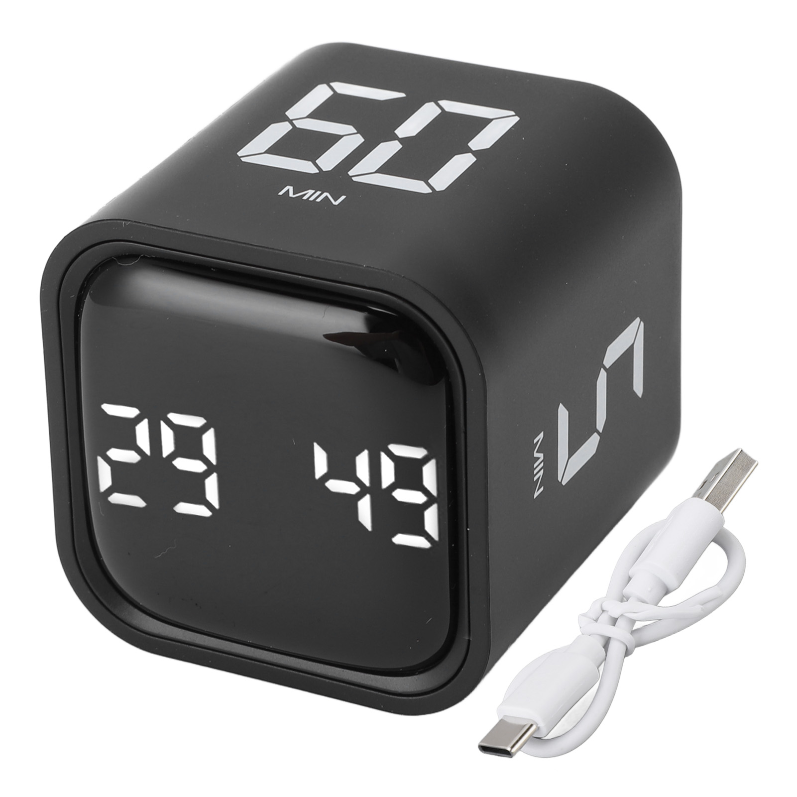 Gravity Timer Pro 46 Mm Silent Cube Digitaltimer In Schwarz Mit Schwerkraftsensor, Usb-c-lithiumbatterie, Ideal Für Küche Und Büro