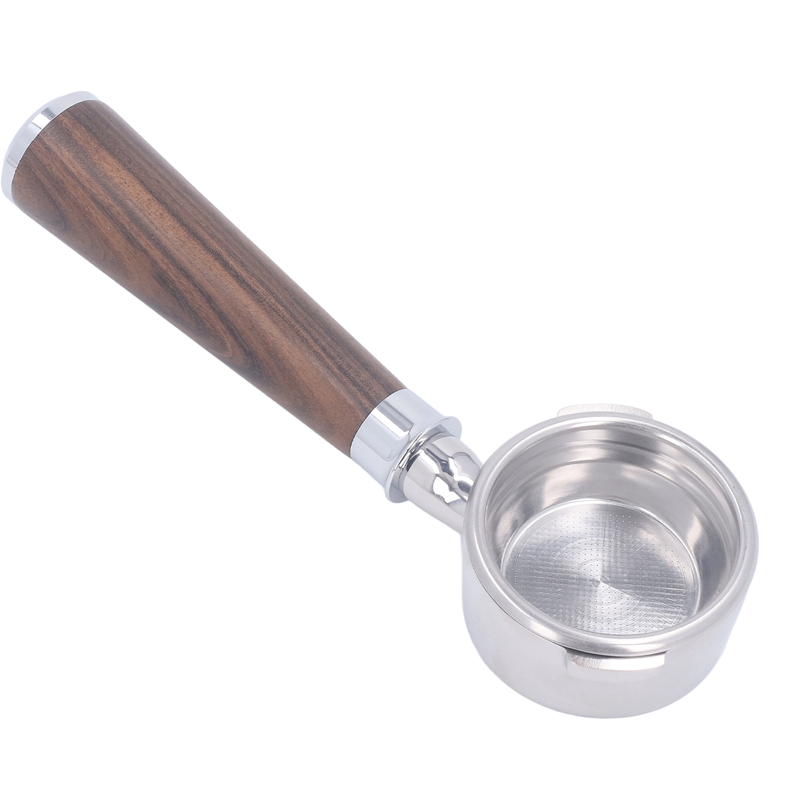 Bodenloser 58-mm-filterhalter Für Gaggia – Edelstahl Und Schwarzes Mahagoniholz, Doppelgriff