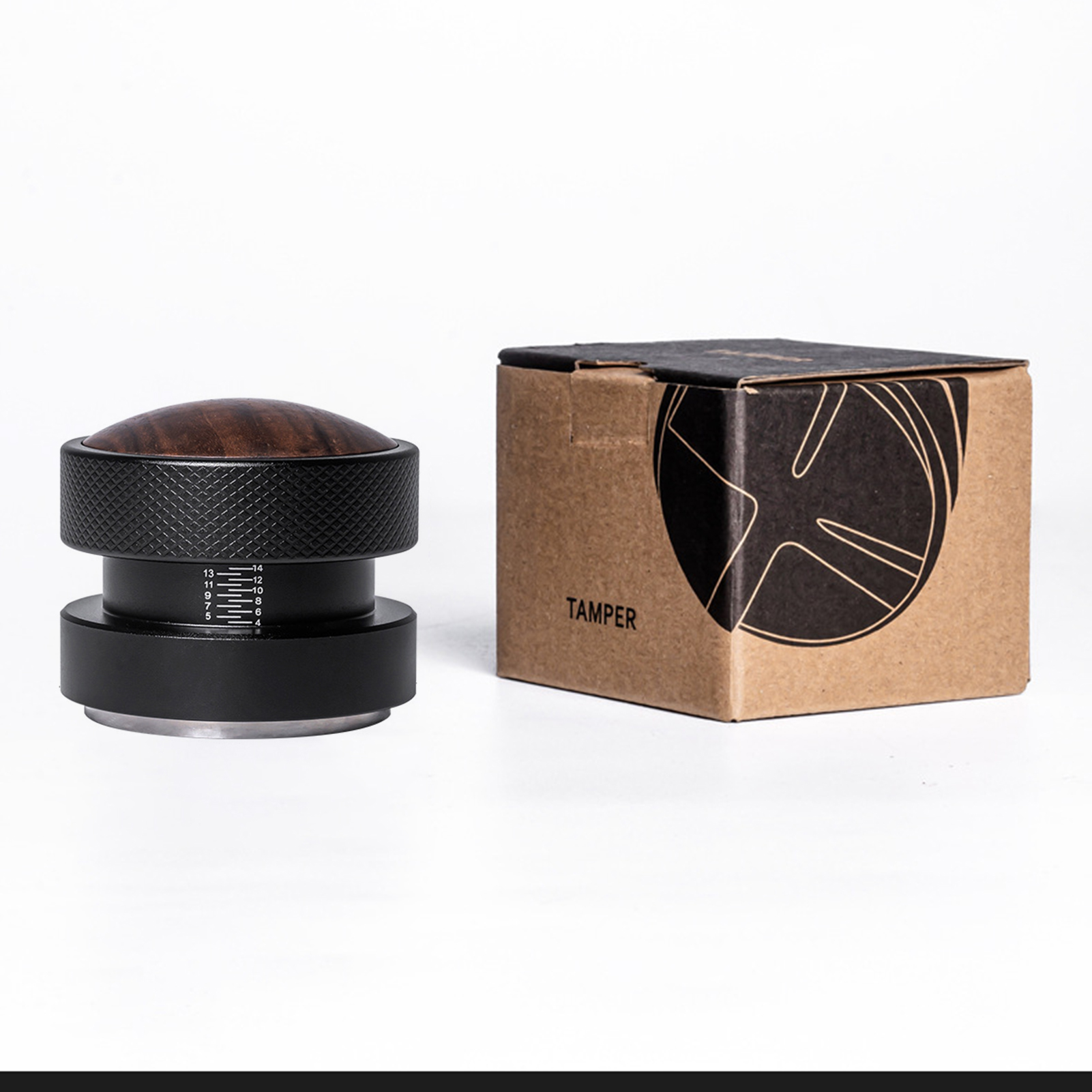 Kaffeetamper 58,35 Mm – Elastisches Modell Mit Integrierter Feder Und Druckskala – Sockel Aus Edelstahl 304 Und Griff Aus Walnussholz