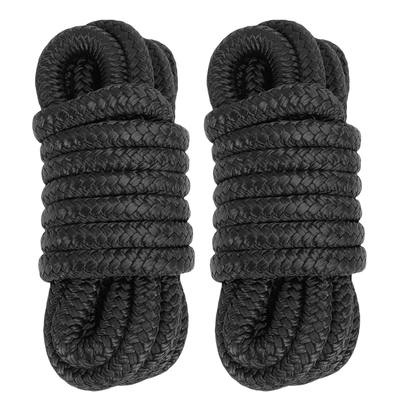Set Mit 2 Doppelt Geflochtenen Nylon-bootsfestmacherleinen, 9,5 Mm X 4,5 M, Schwarz, Mit Handgenähten Ösen Für Segelboote Und Boote Bis 10,5 M