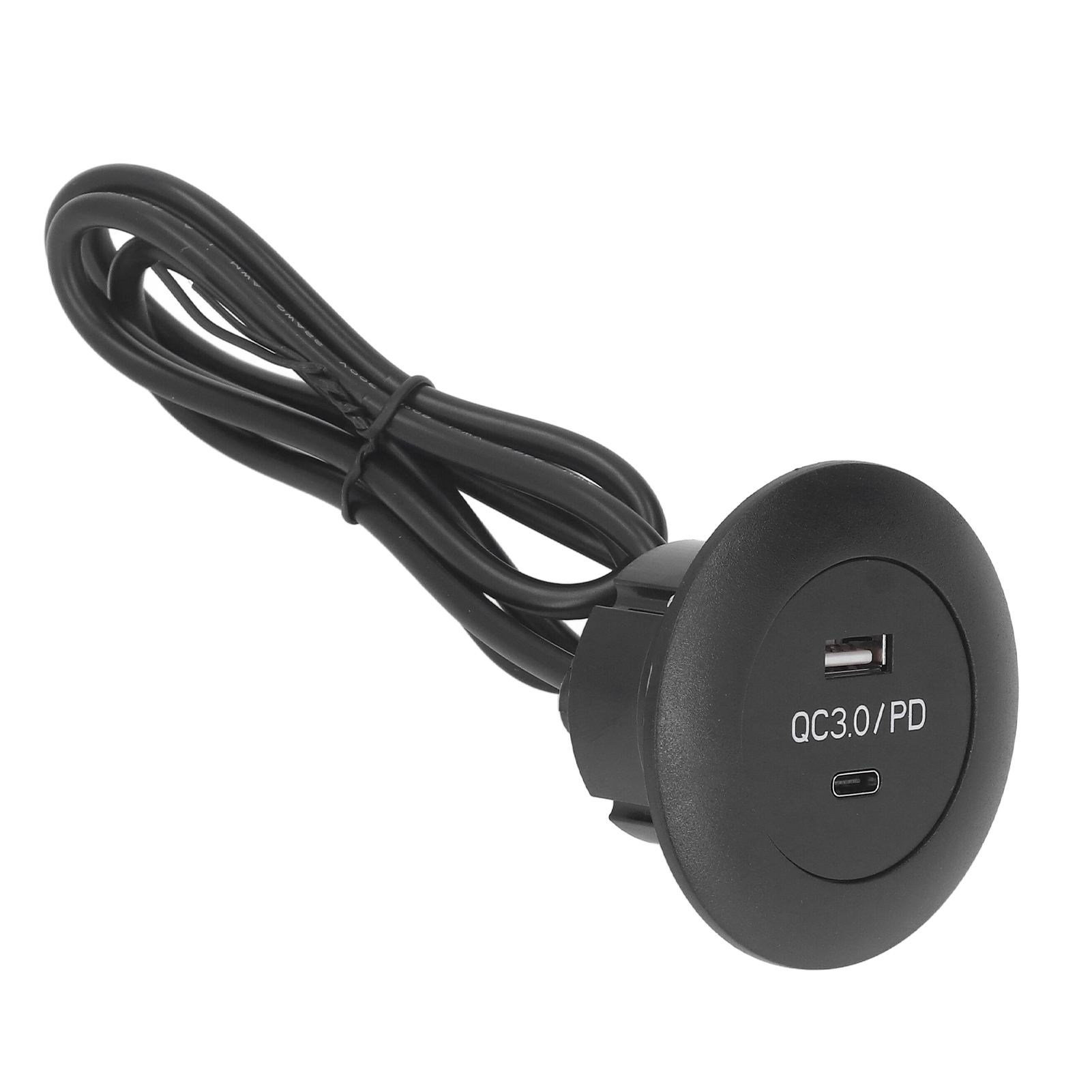 Toivize Qc3.0 20w Runder Integrierter Ladeanschluss, Usb-a + Usb-c, Schwarz, Für Schreibtisch, Sofa Und Nachttisch