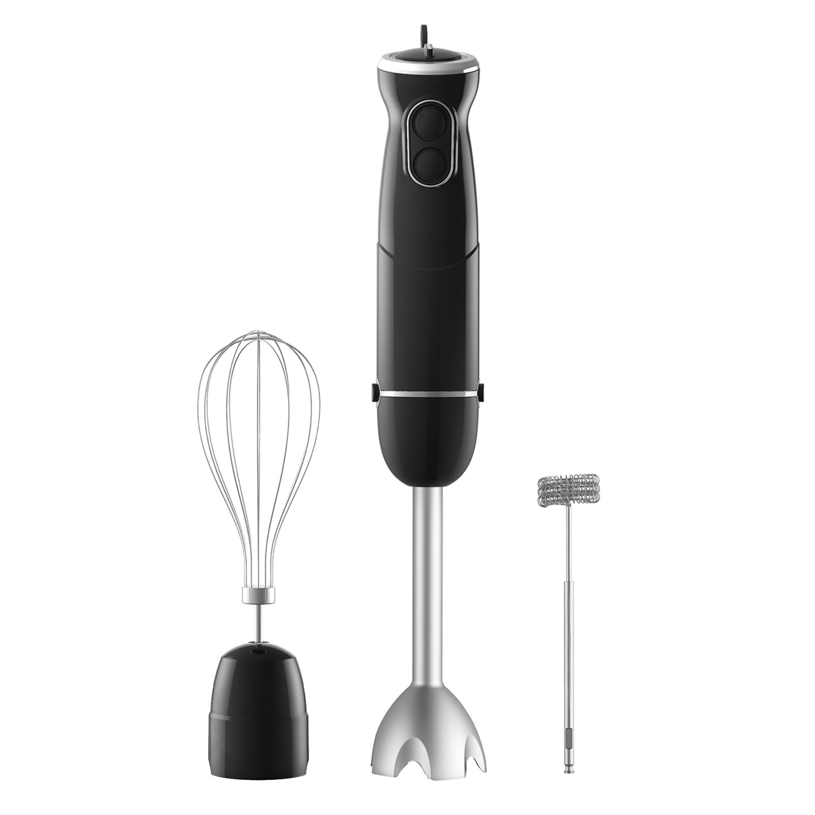 Homgeek 3-in-1 Stabmixer, 500 W, 6 Geschwindigkeitsstufen + Turbo, Edelstahl-schneebesen Und Milchaufschäumer, Ergonomisches Schwarzes Design