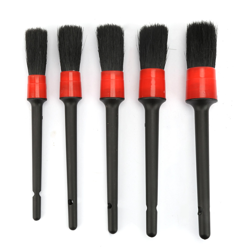 Set Mit 5 Rundbürsten Nr. 1 Ergonomische Schwarze Borsten Aus Kunststoff Für Autoreinigung, Detailpflege, Felgen Und Schwer Zugängliche Stellen