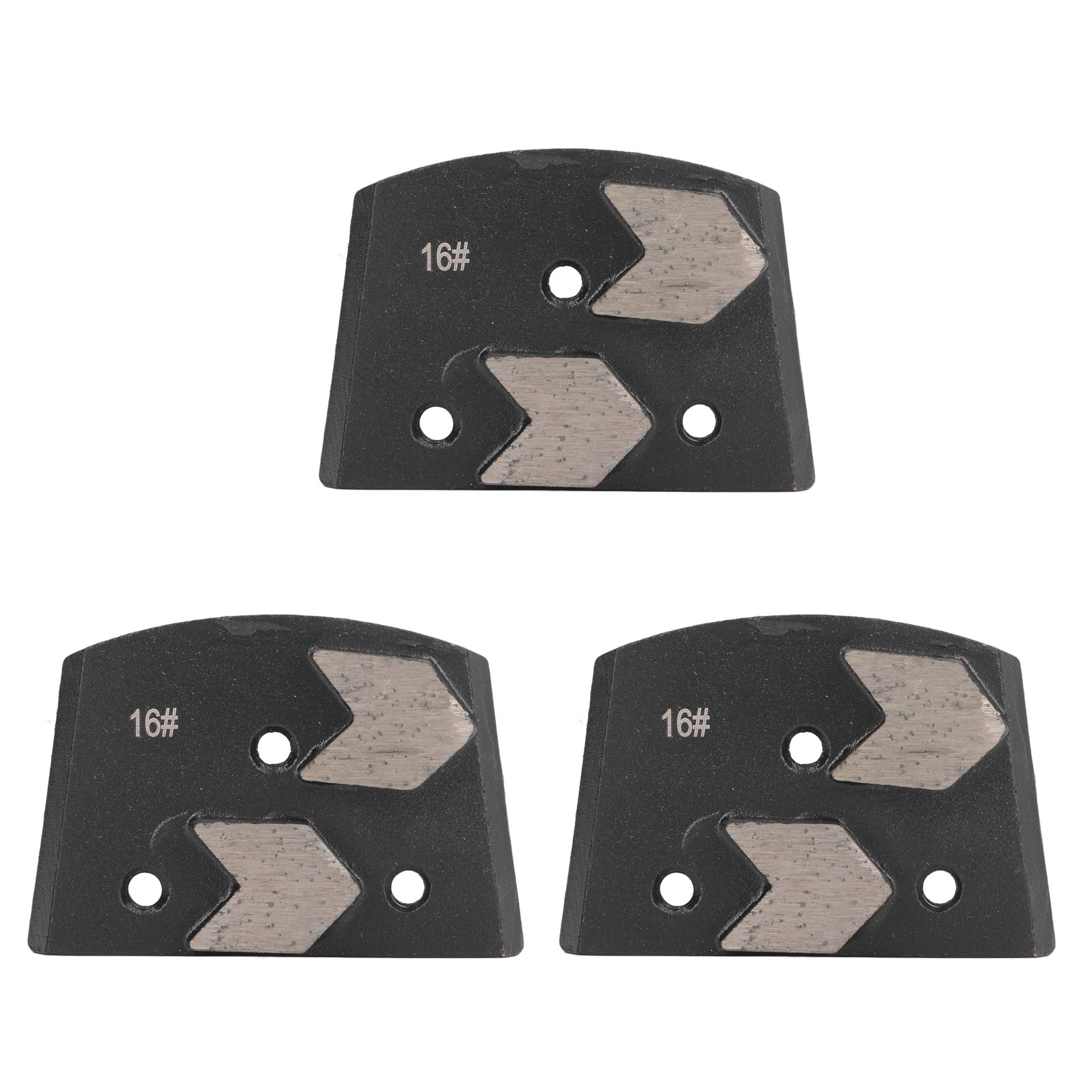 Set Mit 3 Diamant-betonsegmenten, Trapezförmige Körnung, 16 Mm, Schwarz, 2 Pfeilzähne Für M6-bodenschleifmaschine