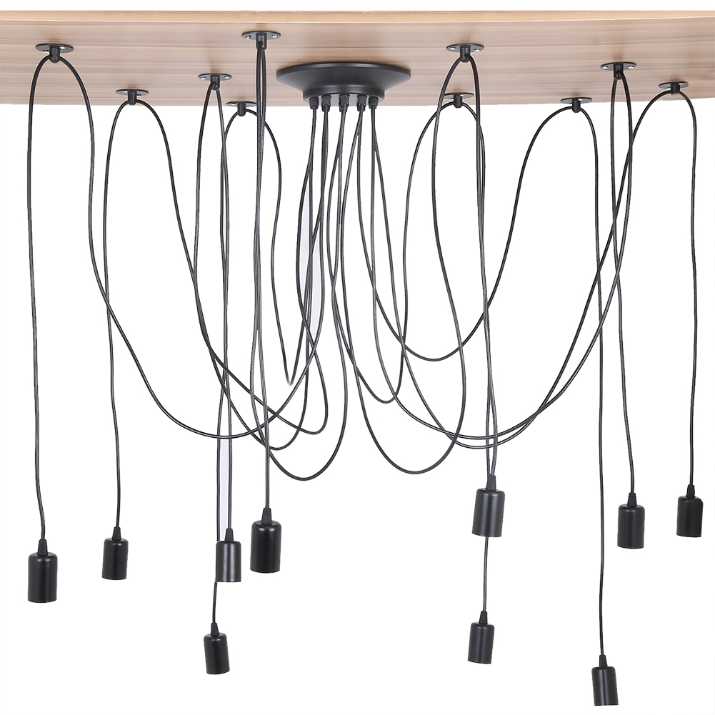 Vintage-industrie-pendelleuchte Mit 10 E27-fassungen, 2 M Kabel, Mattschwarzem Metall, Robustem Retro-design Für Diy-inneneinrichtungen
