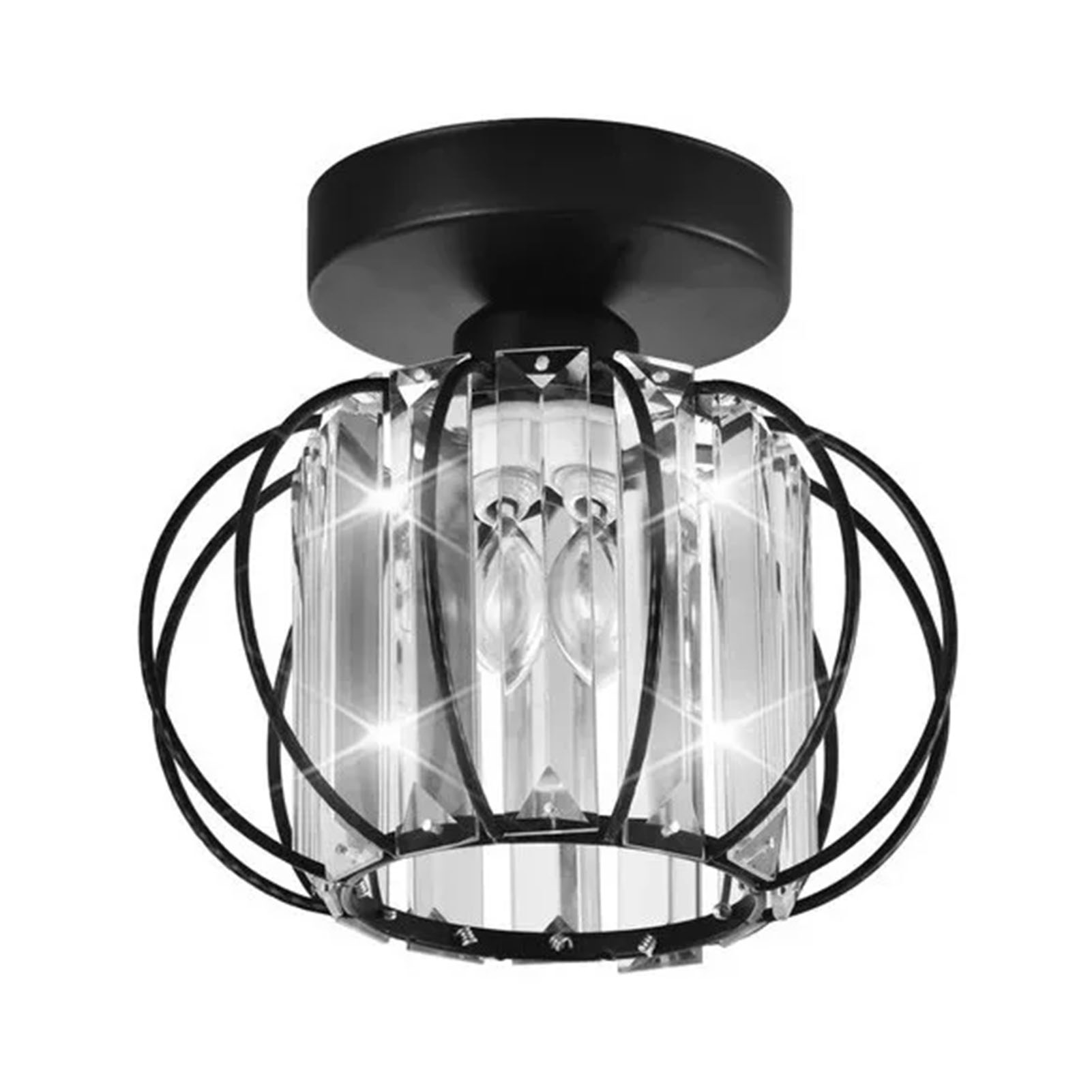Hängende Laternenlampe, Schwarzes Eisen Und Kristall, Elegantes Design, 17 Cm, E27, Für Eingangsbereich, Wohnzimmer, Flur, Moderne Inneneinrichtung