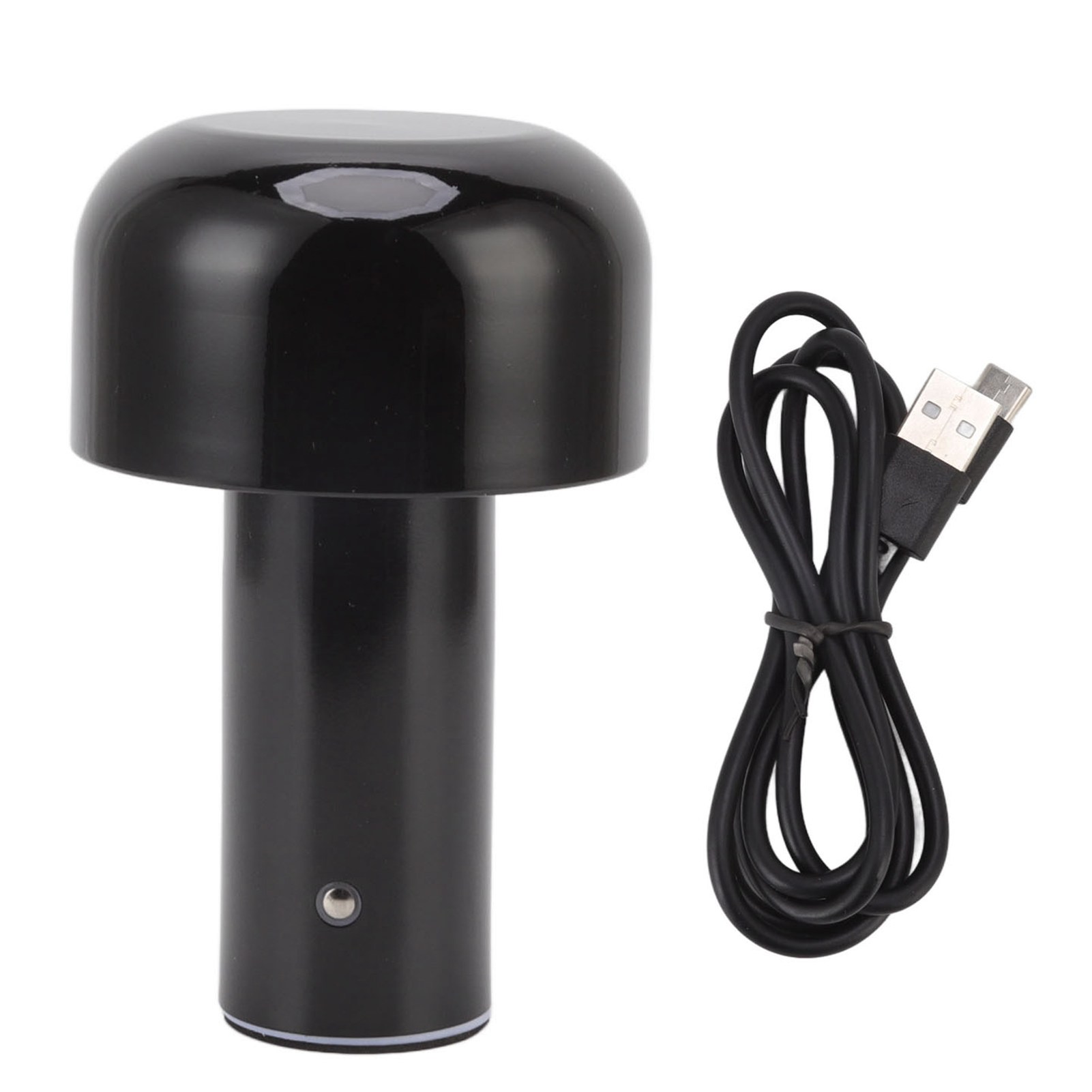 Schwarze Usb-pilzlampe Mit Touch-funktion, Minimalistisches Design Aus Eisen Und Acryl, 3 Temperaturstufen, Einstellbare Helligkeit, Integrierter 1800-mah-akku