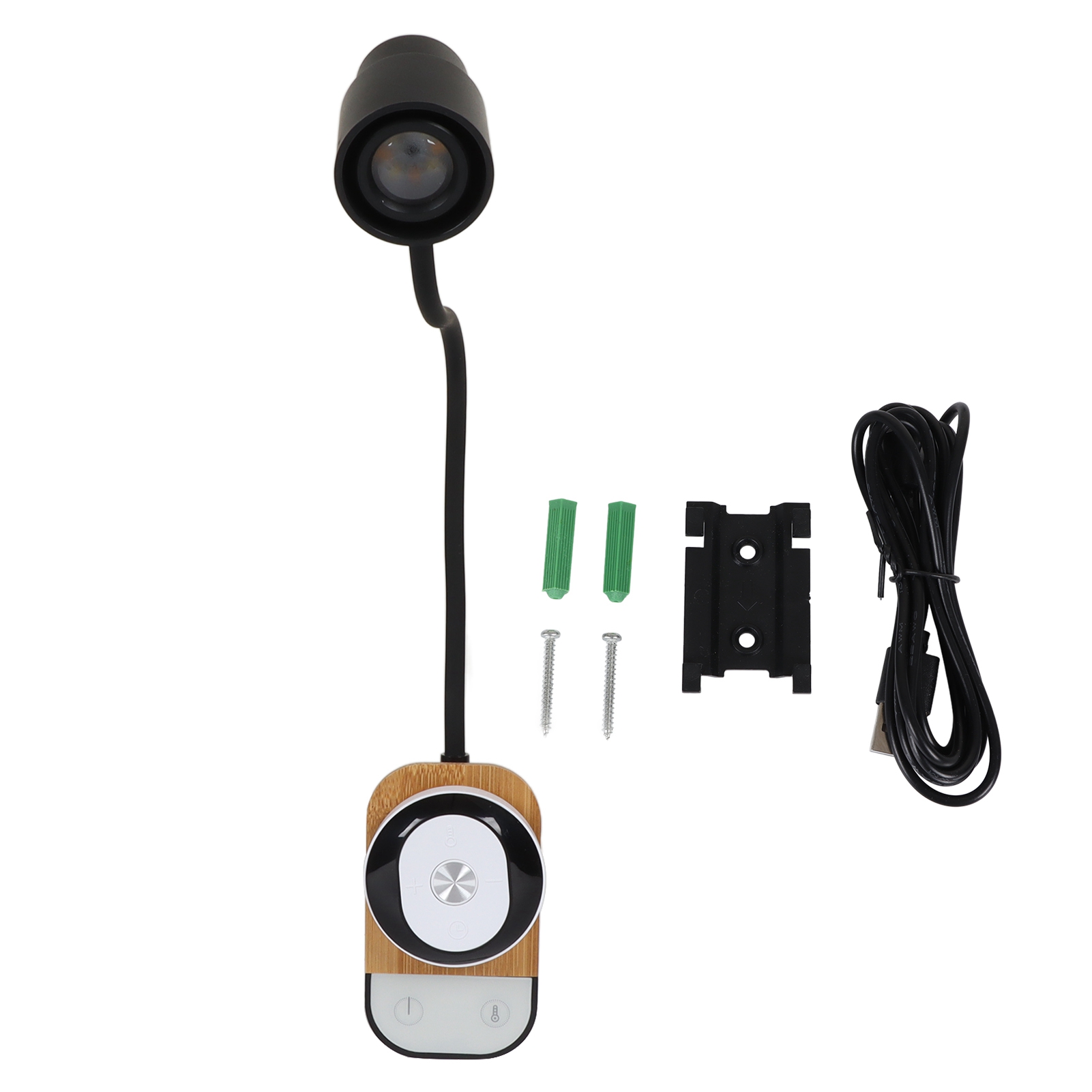Wiederaufladbare Led-wand- Und Tischleselampe Mit Fernbedienung, 360° Flexiblem Hals, Einstellbarem Warmweißem/warmweißem Licht, Design Aus Bambus Und Schwarzem Abs.