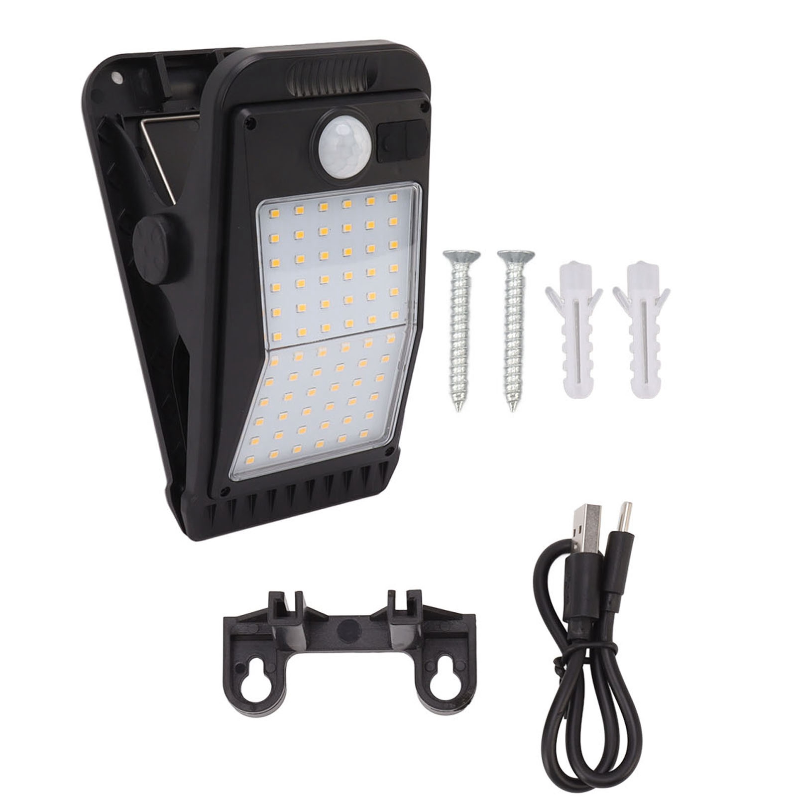 Große Solar-klemmleuchte Mit 72 Leds, Schwarzes Abs-gehäuse, Schutzart Ip65, Bewegungsmelder, 3000-mah-akku, Usb-c-ladeanschluss, Garten- Und Terrassenbeleuchtung