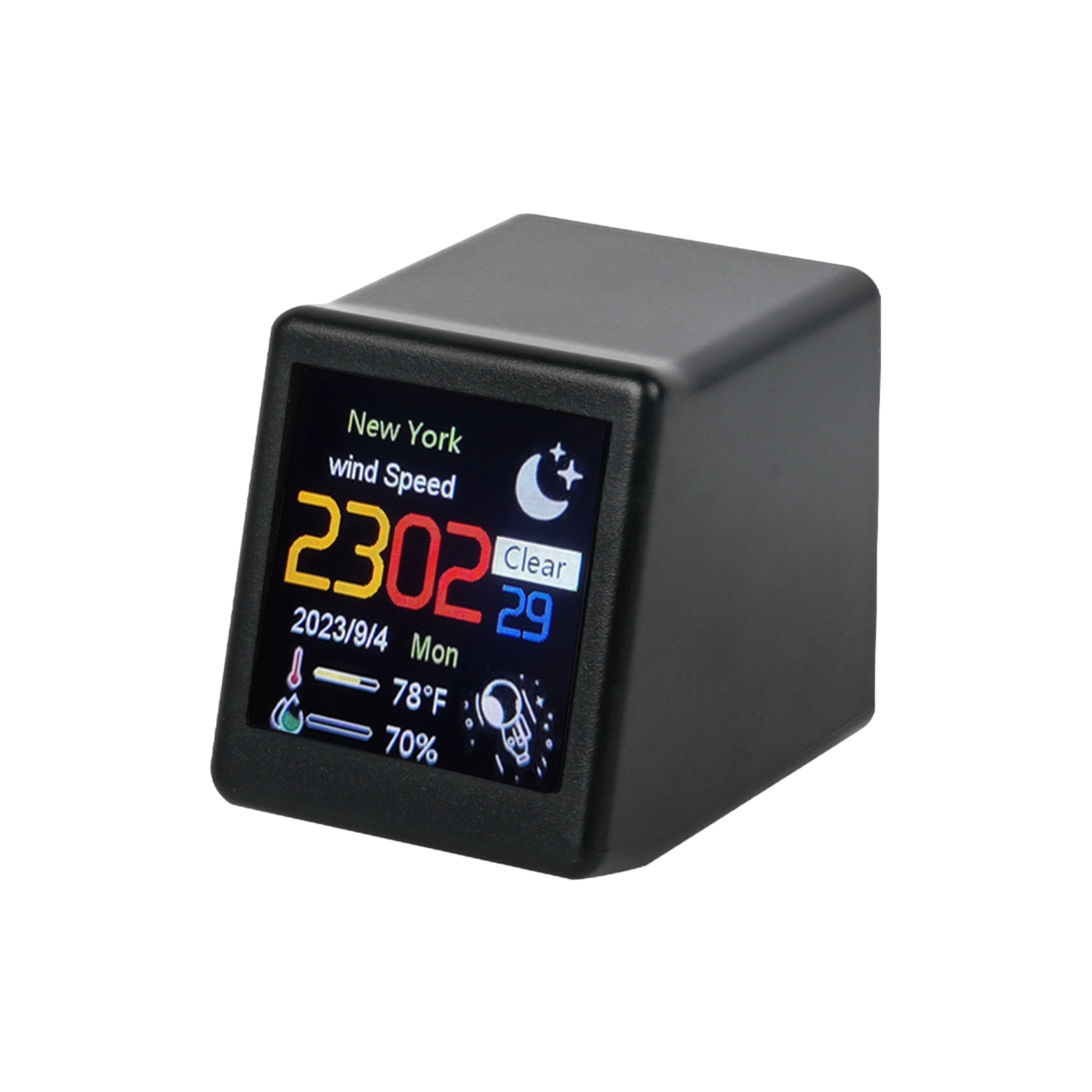 Qxz02 Intelligente Wlan-wetterstation Mit 1,54"-touchscreen, Schwarz, Thermometer, Hygrometer Und Kompakter Digitaluhr