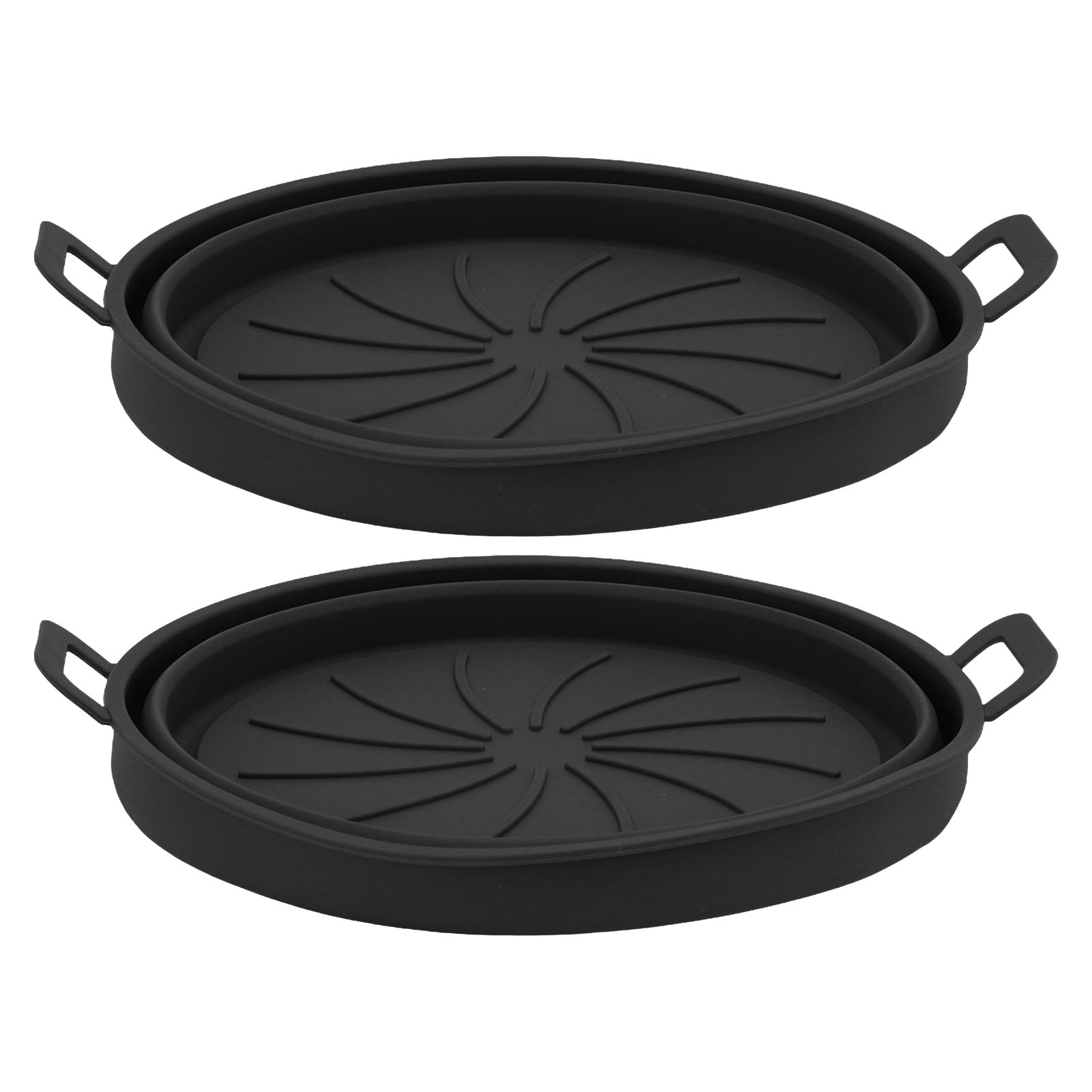 Set Mit 2 Silikon-heißluftfritteusenkörben, Ø 21 Cm, Schwarz, Mit Griffen, Wiederverwendbar, Antihaftbeschichtet, Hitzebeständig, Abwaschbar