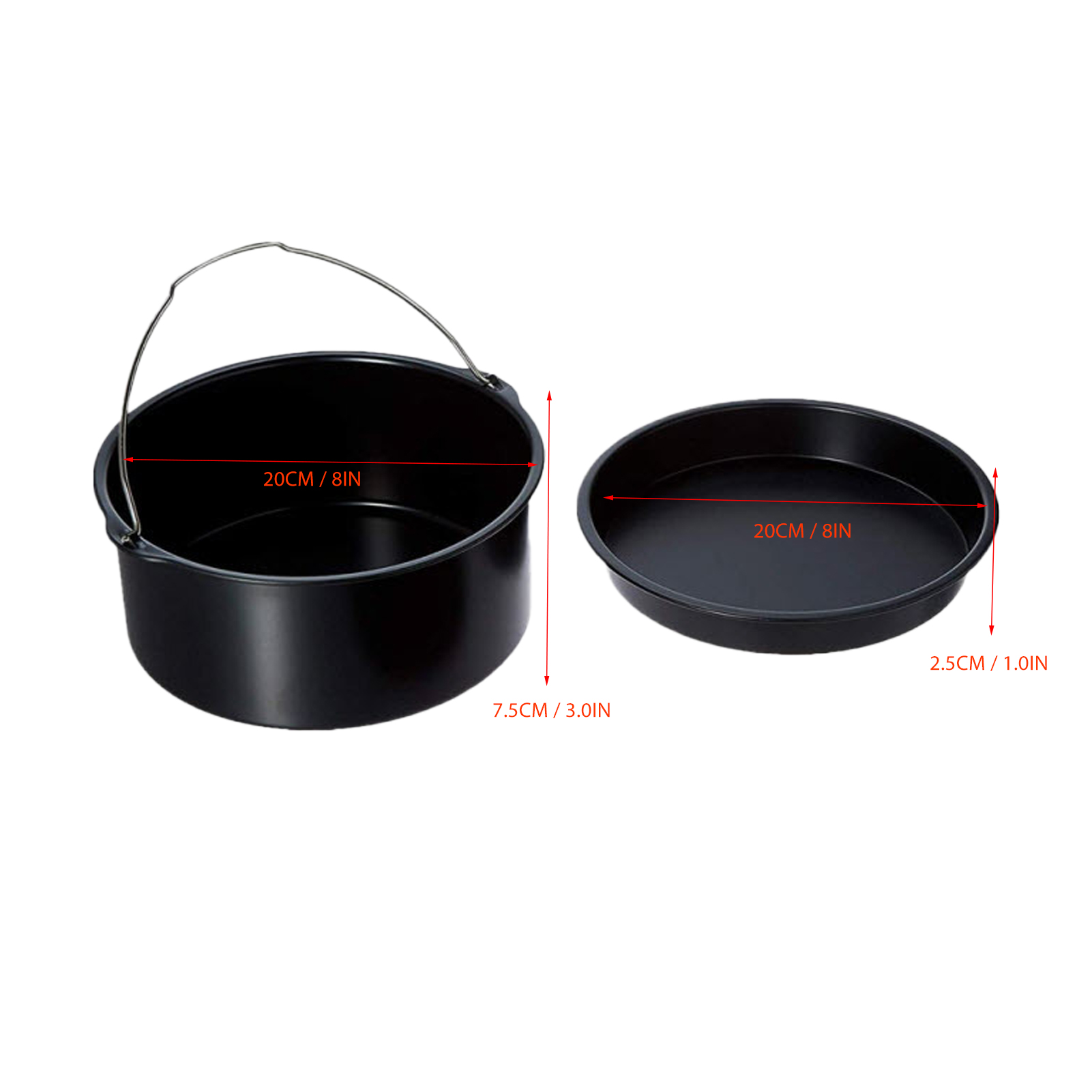 Toivize 3-teiliges Zubehörset Für Heißluftfritteusen, Schwarzer Edelstahl, 20 Cm, Antihaftbeschichteter Garraum, Grill, Pizzablech, Ofenfest