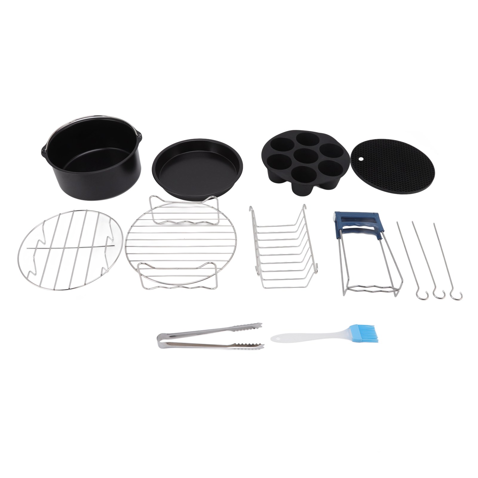 Toivize 16 Cm Edelstahl-heißluftfritteusen-zubehörset, Komplettset Mit Formen, Rosten, Antihaftbeschichteter Silikonmatte, Waschbar