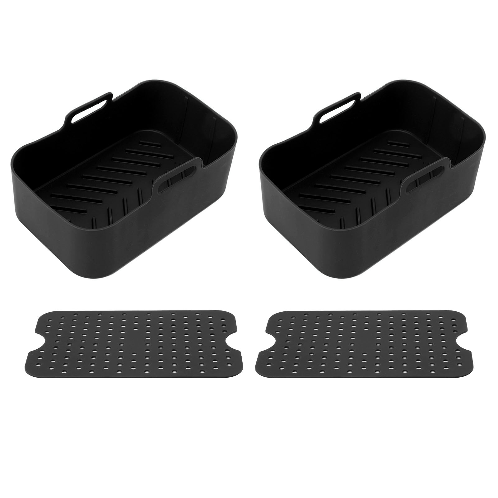 Zubehör Für Die Ninja Dz201 Foodi 8qt Heißluftfritteuse – Set Mit 2 Wiederverwendbaren Silikonkörben Und -matten, Schwarz