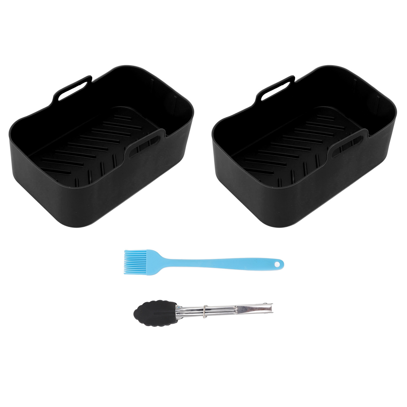 Set Mit 2 Silikon-heißluftfritteusen-schüsseln Für Ninja Dz201 Foodi 8qt Antihaft-kochzubehör, Schwarz, Mit Bürste Und Zange